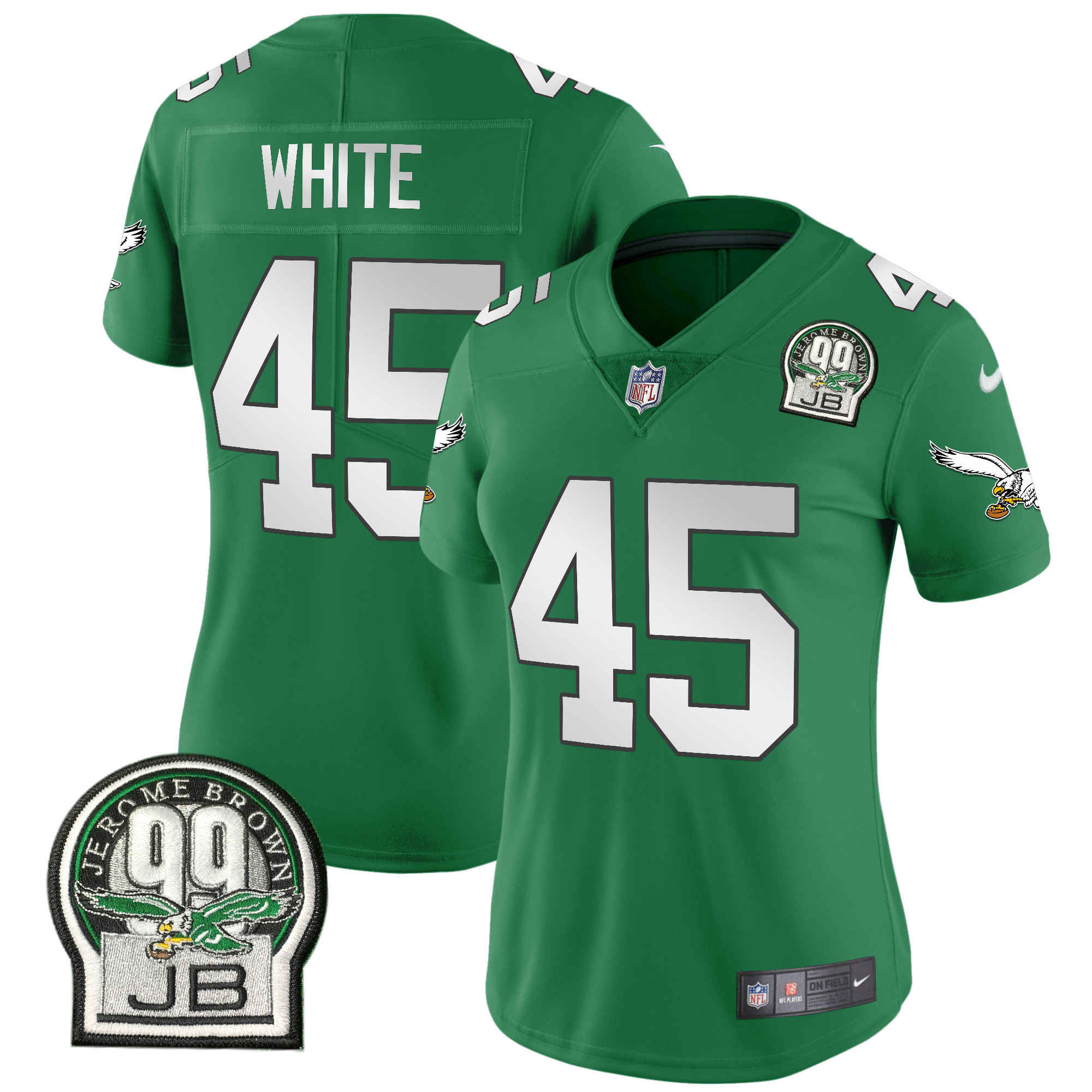 Hunk Wear - Devin White Women's Philadelphia Eagles Jerome Brown Patch Kelly Green Alternate V2 Jersey