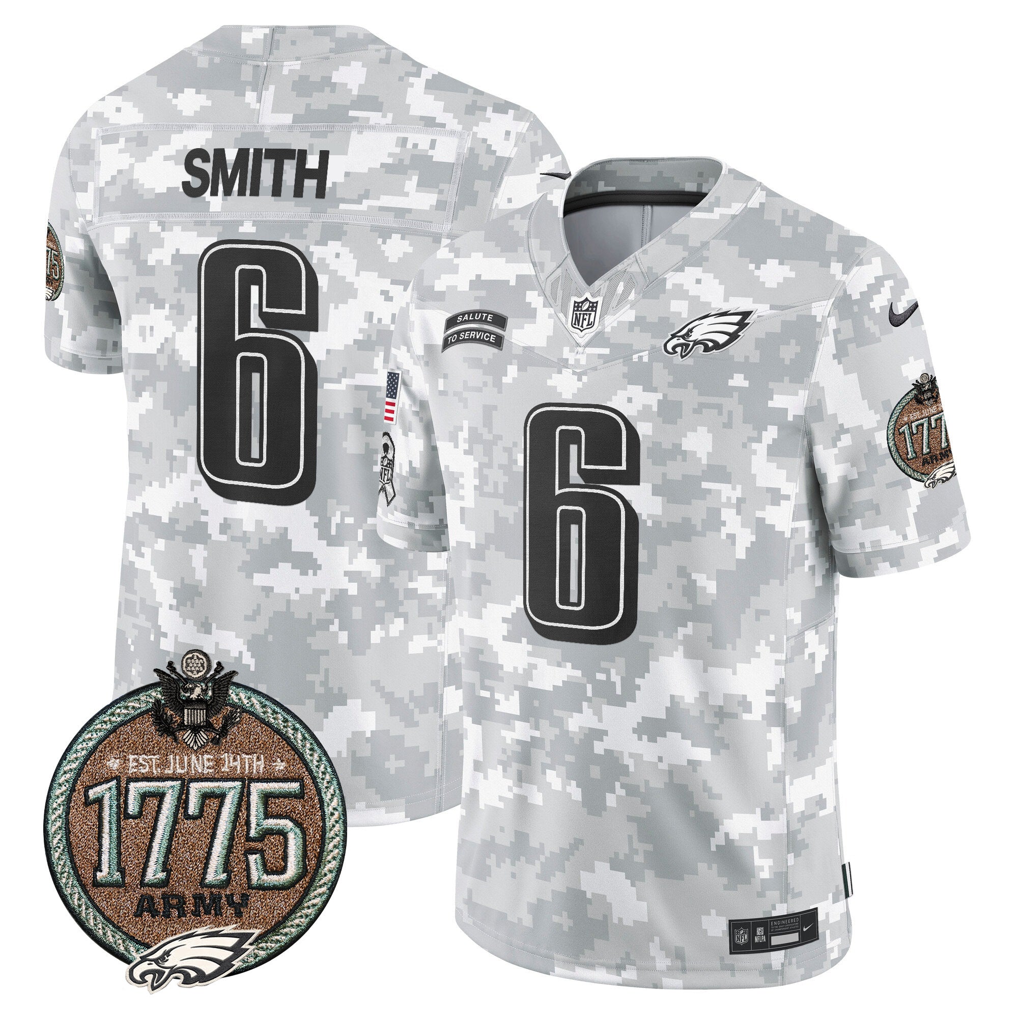 Hunk Wear - Eagles 2024 Salute to Service Establishment Year Patch Vapor Limited Jersey ' All Stitched ' Army ' DeVonta Smith Jersey