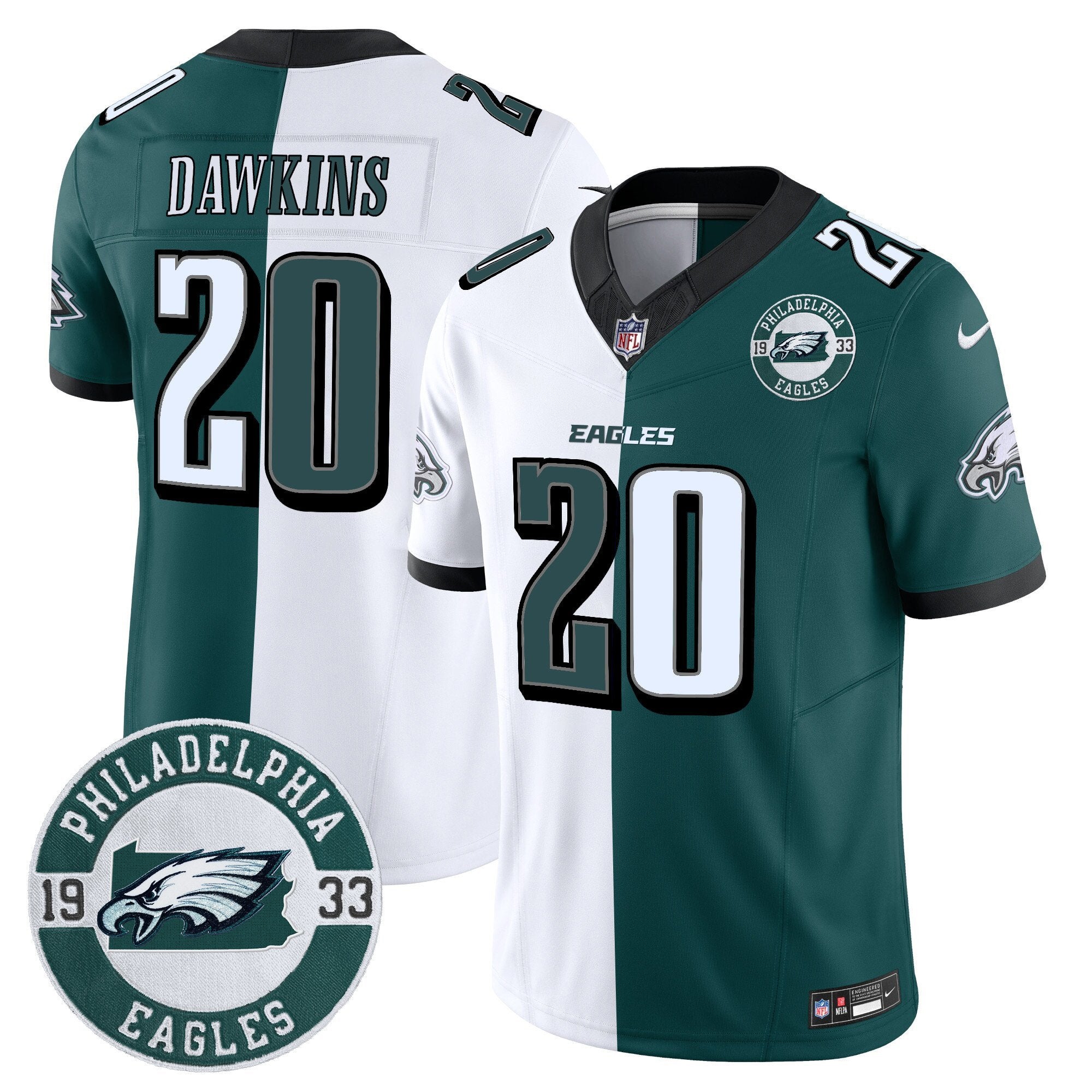 Hunk Wear - Eagles 2024 Vapor Limited Jersey – Est. 1933 Patch – All Stitched – Split – Brian Dawkins Jersey