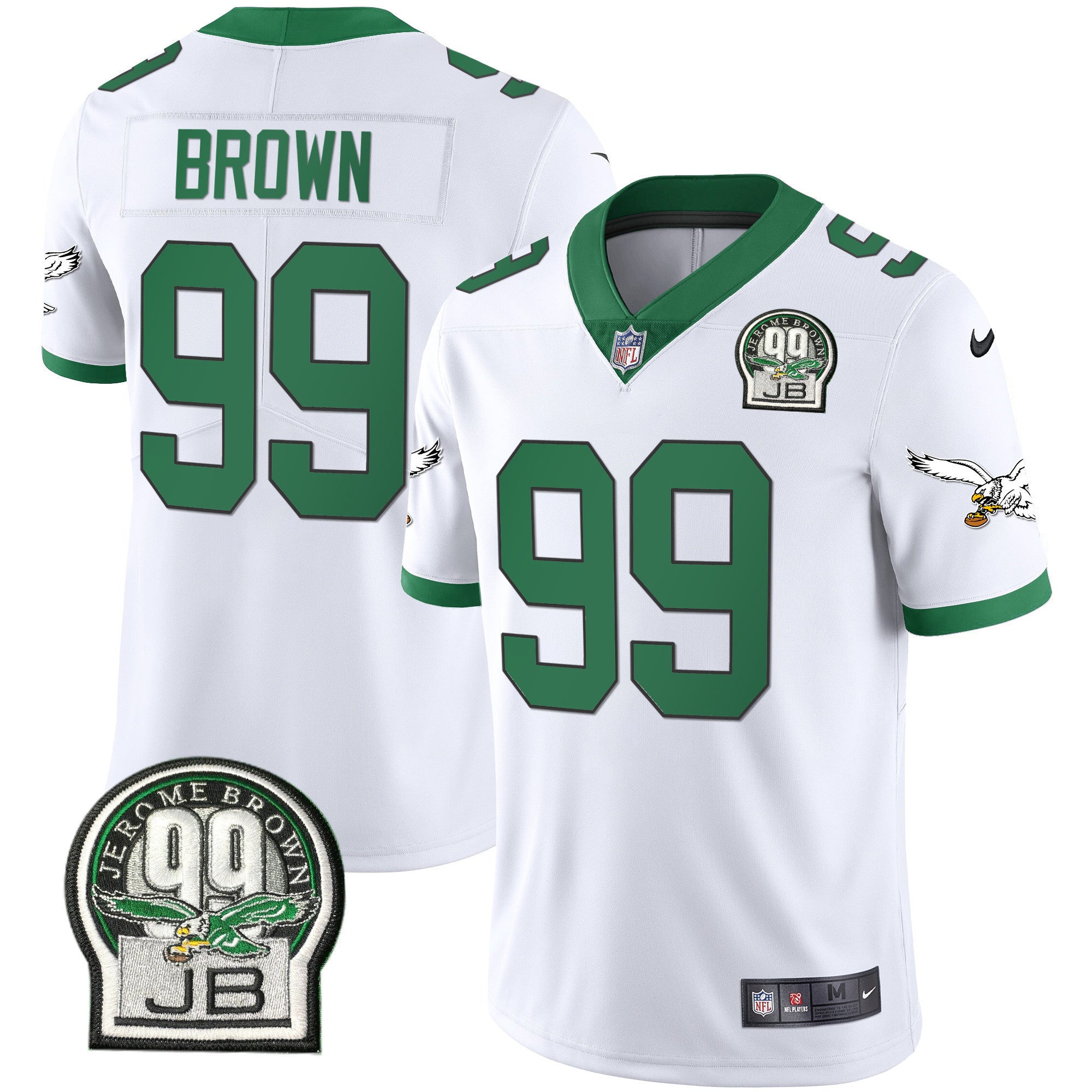 Hunk Wear - Eagles Jerome Brown Retired Patch Gold & Kelly Jersey ' All Stitched ' Kelly White ' Jerome Brown Jersey