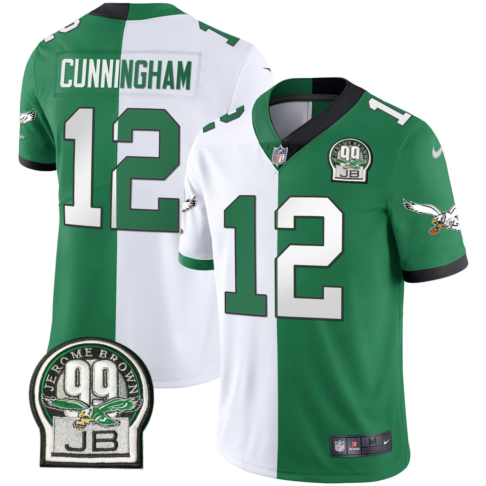 Hunk Wear - Eagles Jerome Brown Retired Patch Gold & Kelly Jersey ' All Stitched ' Split ' Randall Cunningham Jersey