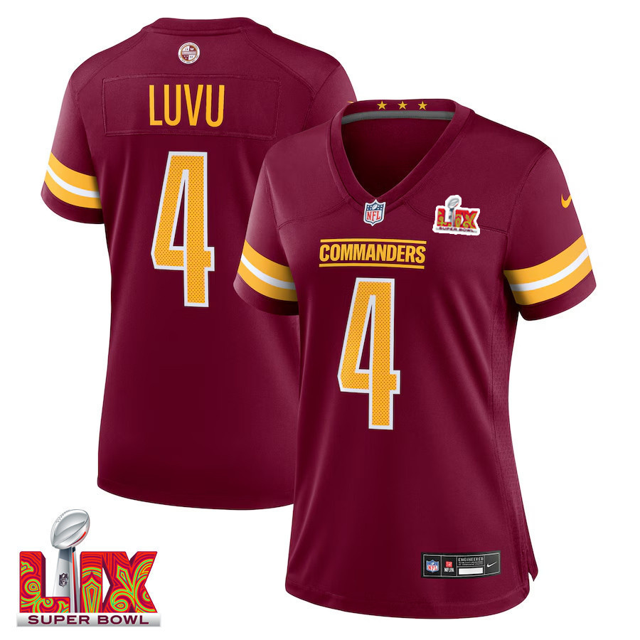 Hunk Wear - Frankie Luvu #4 Washington Commanders Super Bowl LIX Women's Jersey ' Burgundy