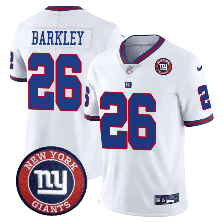 Hunk Wear - Giants Logo Patch Limited Jersey – All Stitched – White – Saquon Barkley Jersey
