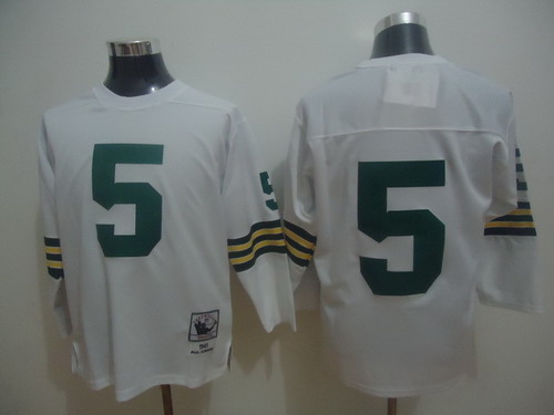 Hunk Wear - Green Bay Packers #5 Paul Hornung White Long-Sleeved Throwback Jersey