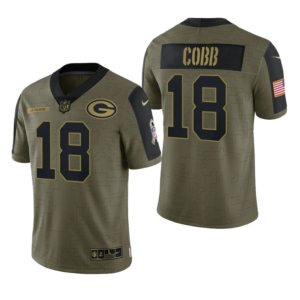Hunk Wear - Green Bay Packers Randall Cobb Olive Limited Jersey Salute To Service - Men's