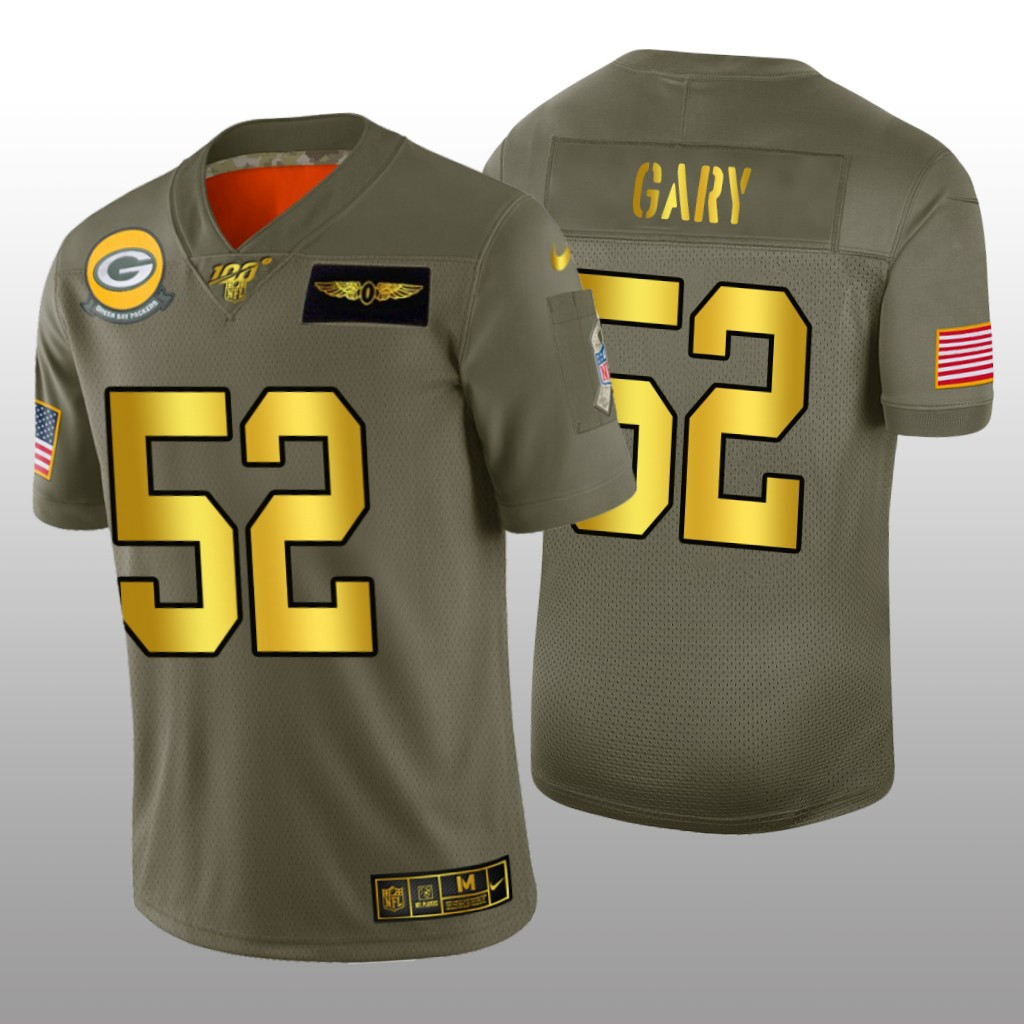 Hunk Wear - Green Bay Packers Rashan Gary Olive Golden 100 Jersey Salute to Service - Men's