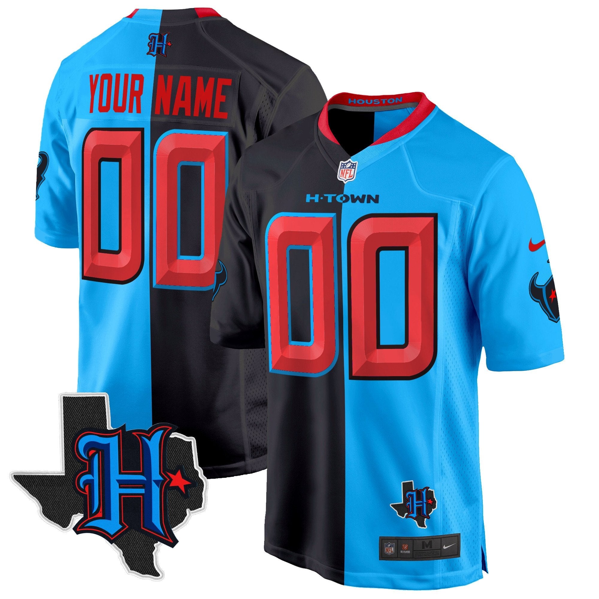 Hunk Wear - Houston Texans 2024 Texas Patch Game Custom Jersey – All Stitched – Split Jersey