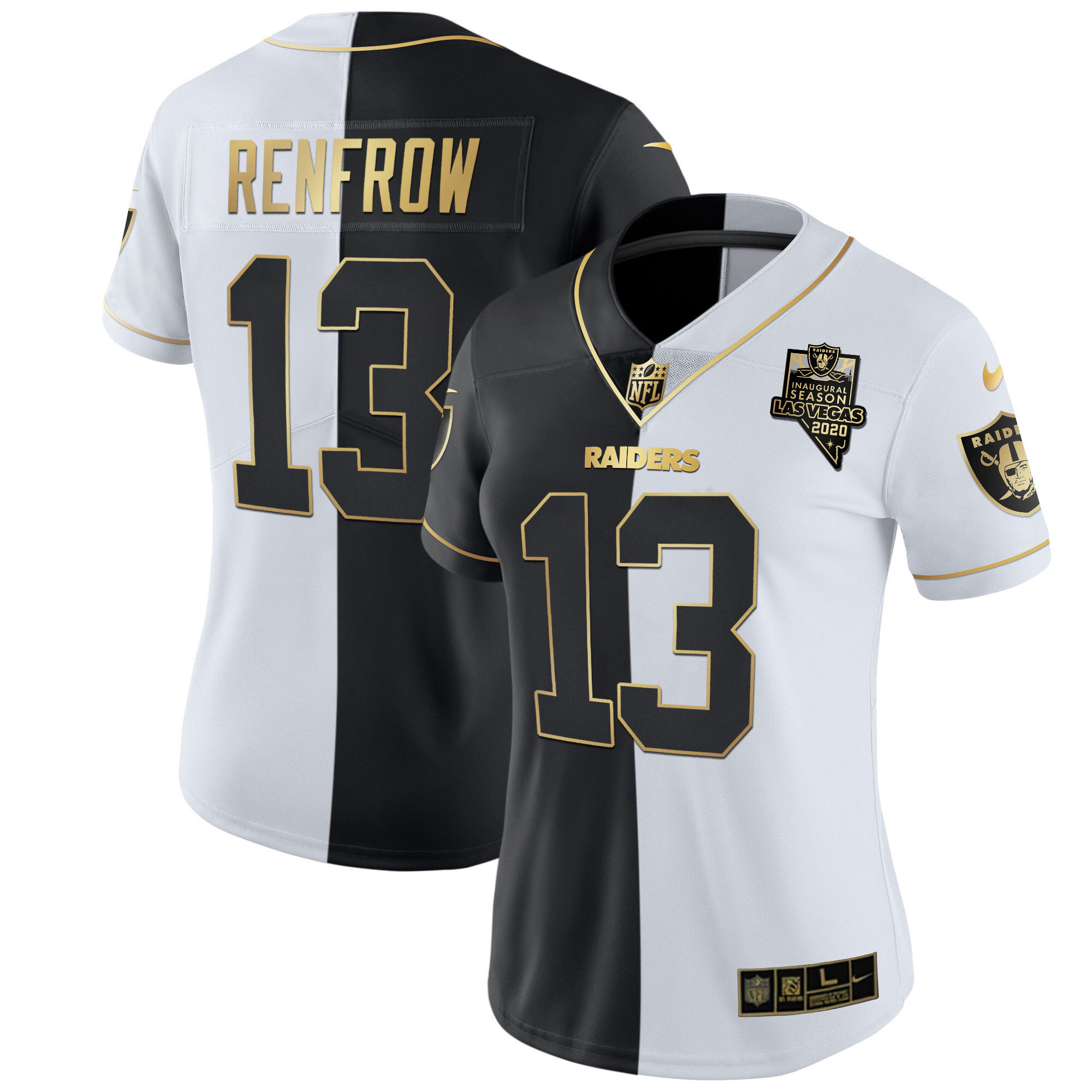 Hunk Wear - Hunter Renfrow Women's Las Vegas Raiders Inaugural Season Patch Gold & Split Split Gold Jersey