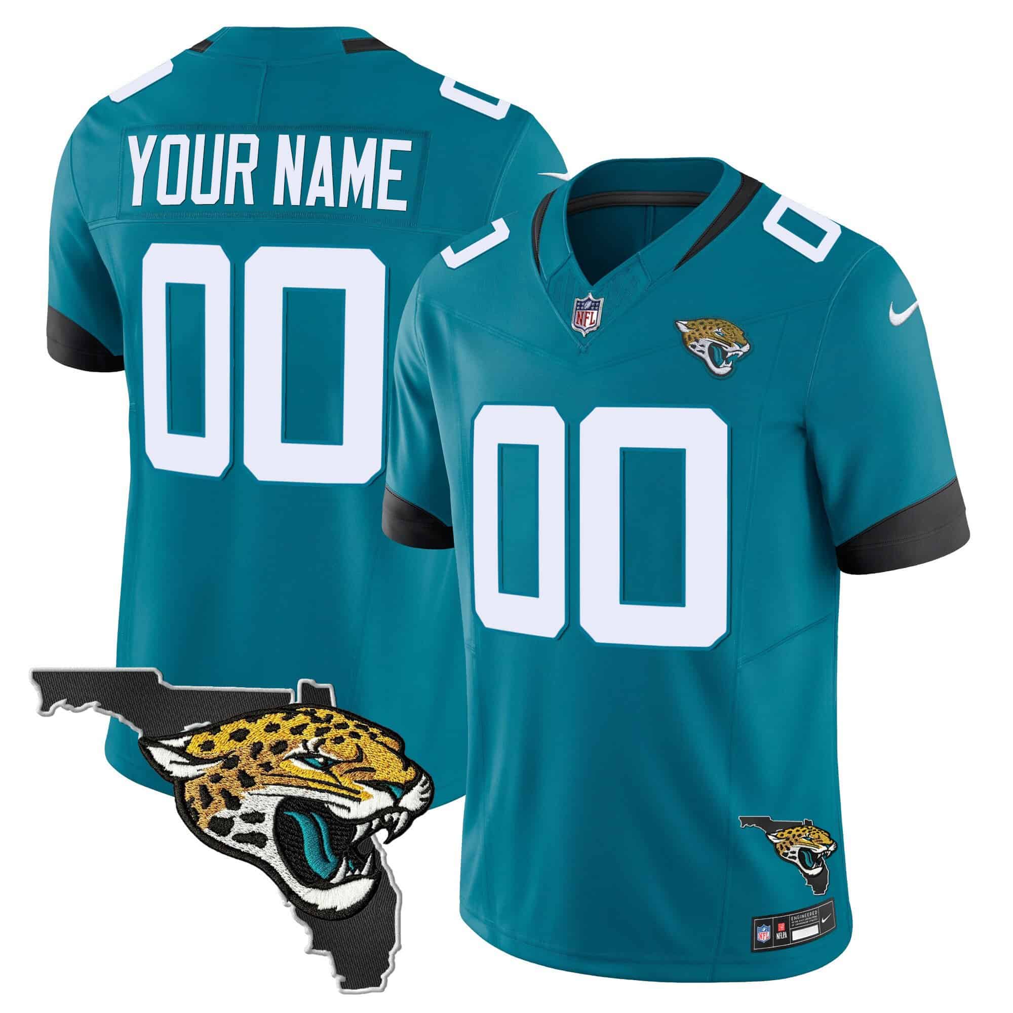Hunk Wear - Jacksonville Jaguars Florida Patch Vapor Custom Jersey – All Stitched – Men – Teal