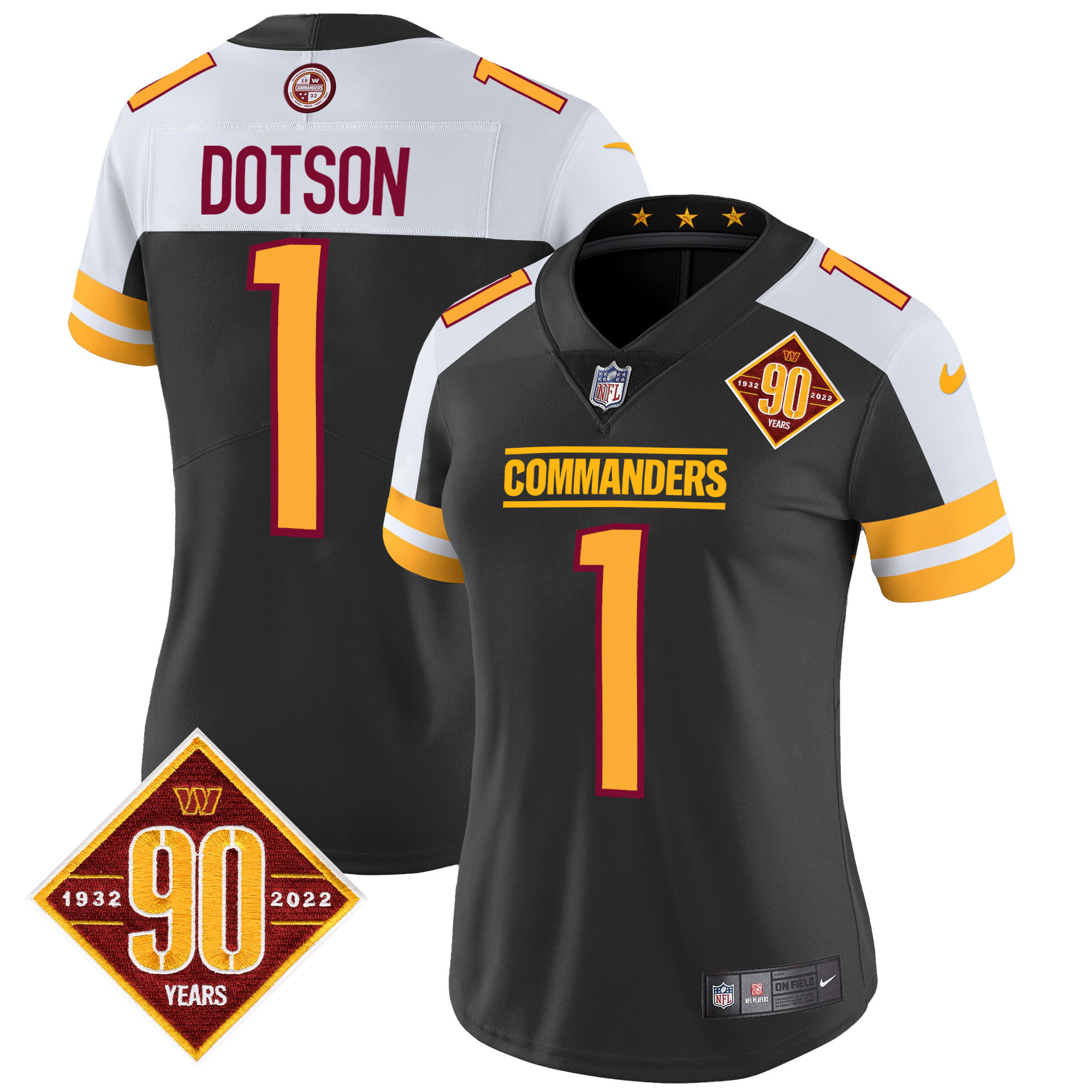 Hunk Wear - Jahan Dotson Women's Washington Commanders 90th Anniversary Patch Vapor Black Alternate Jersey