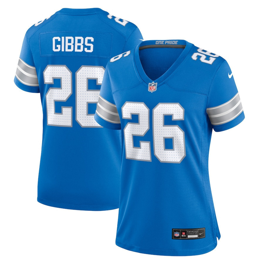 Hunk Wear - Jahmyr Gibbs 26 Detroit Lions Women's Player Game Jersey ' Blue ' National Football League 2024
