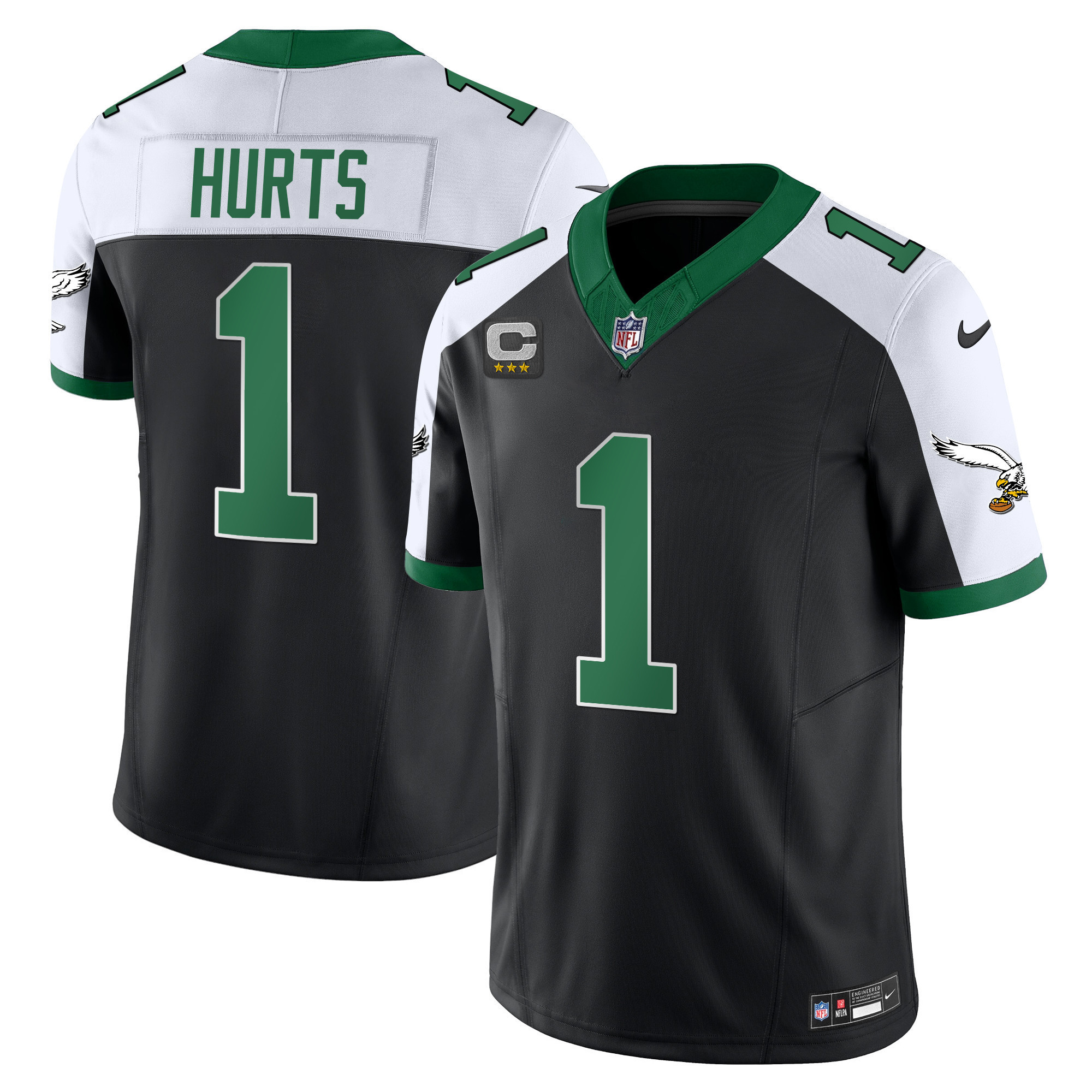 Hunk Wear - Jalen Hurts Men's Philadelphia Eagles Kelly Green Vapor Limited Black Alternate Jersey