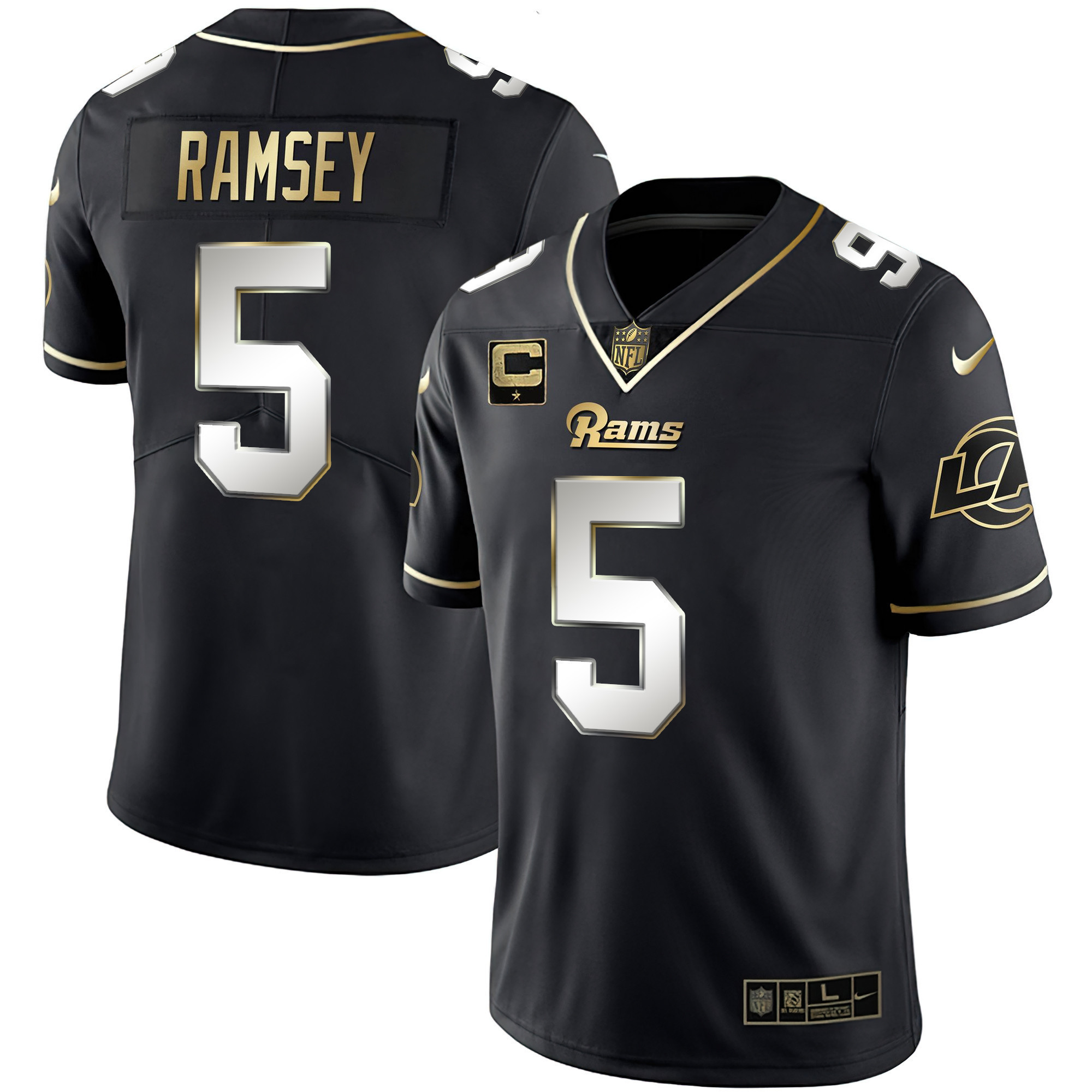 Hunk Wear - Jalen Ramsey Men's Los Angeles Rams White Gold & Black Gold Black Limited Jersey