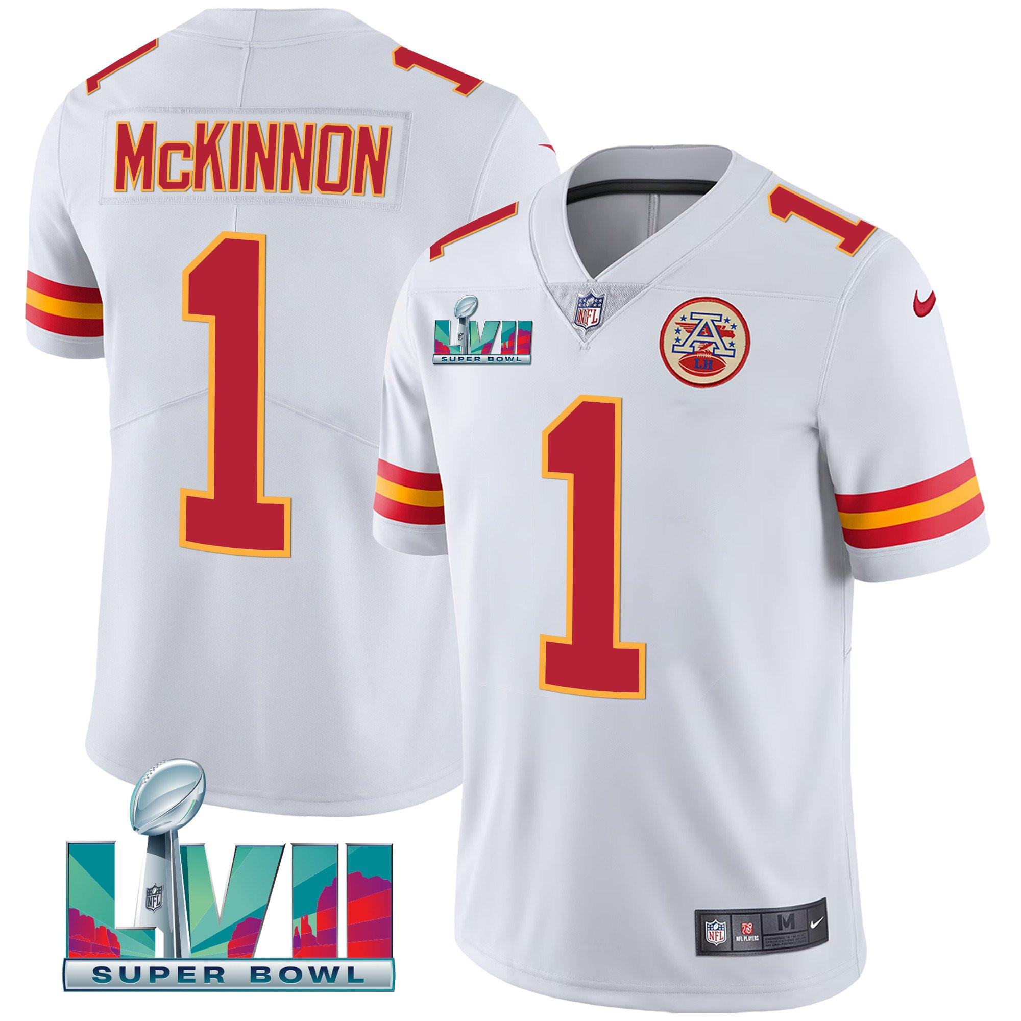 Hunk Wear - Jerick McKinnon Men's Kansas City Chiefs Super Bowl LVII Red Gold Vapor White Jersey
