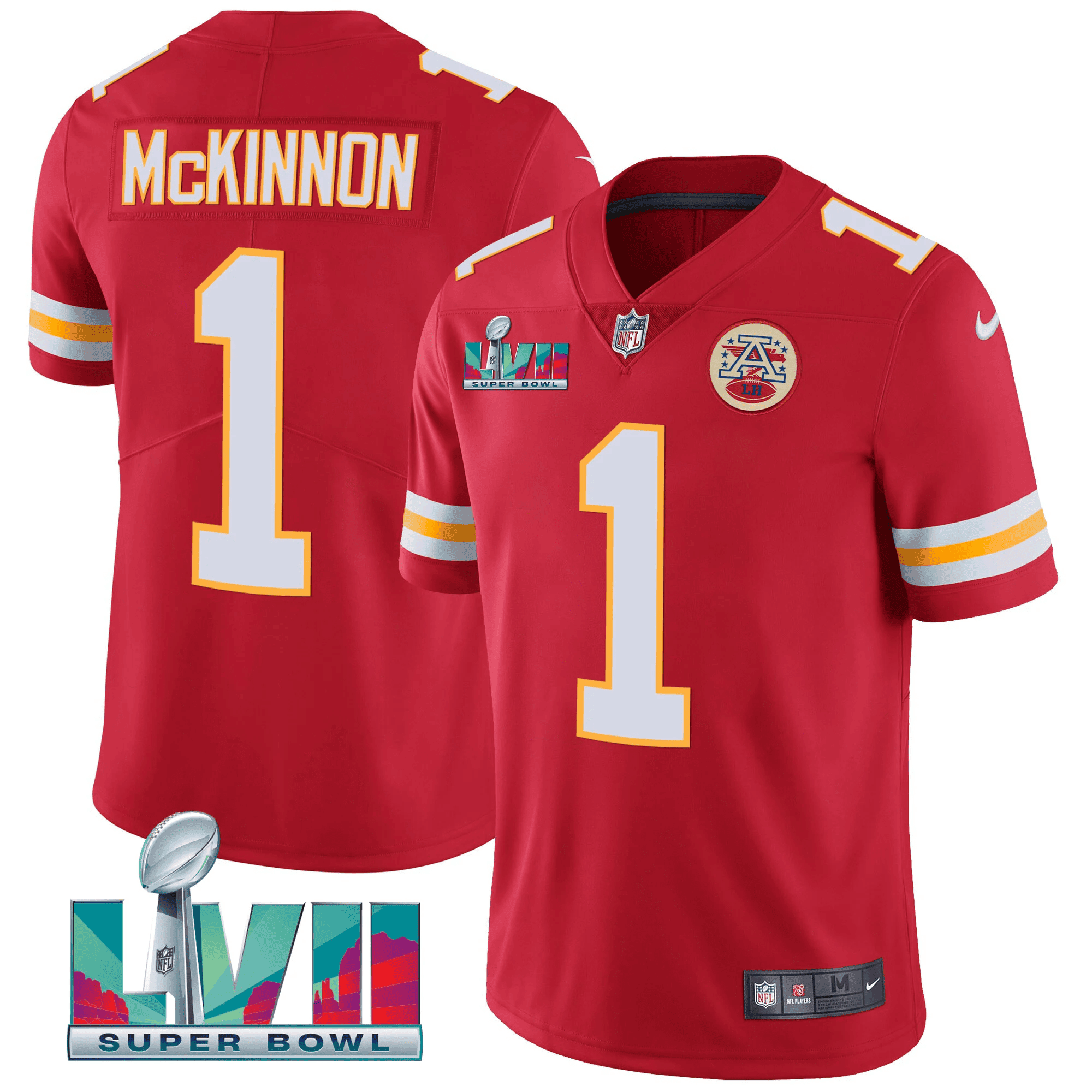 Hunk Wear - Jerick McKinnon Men's Kansas City Chiefs Super Bowl LVII Vapor Player Red Jersey