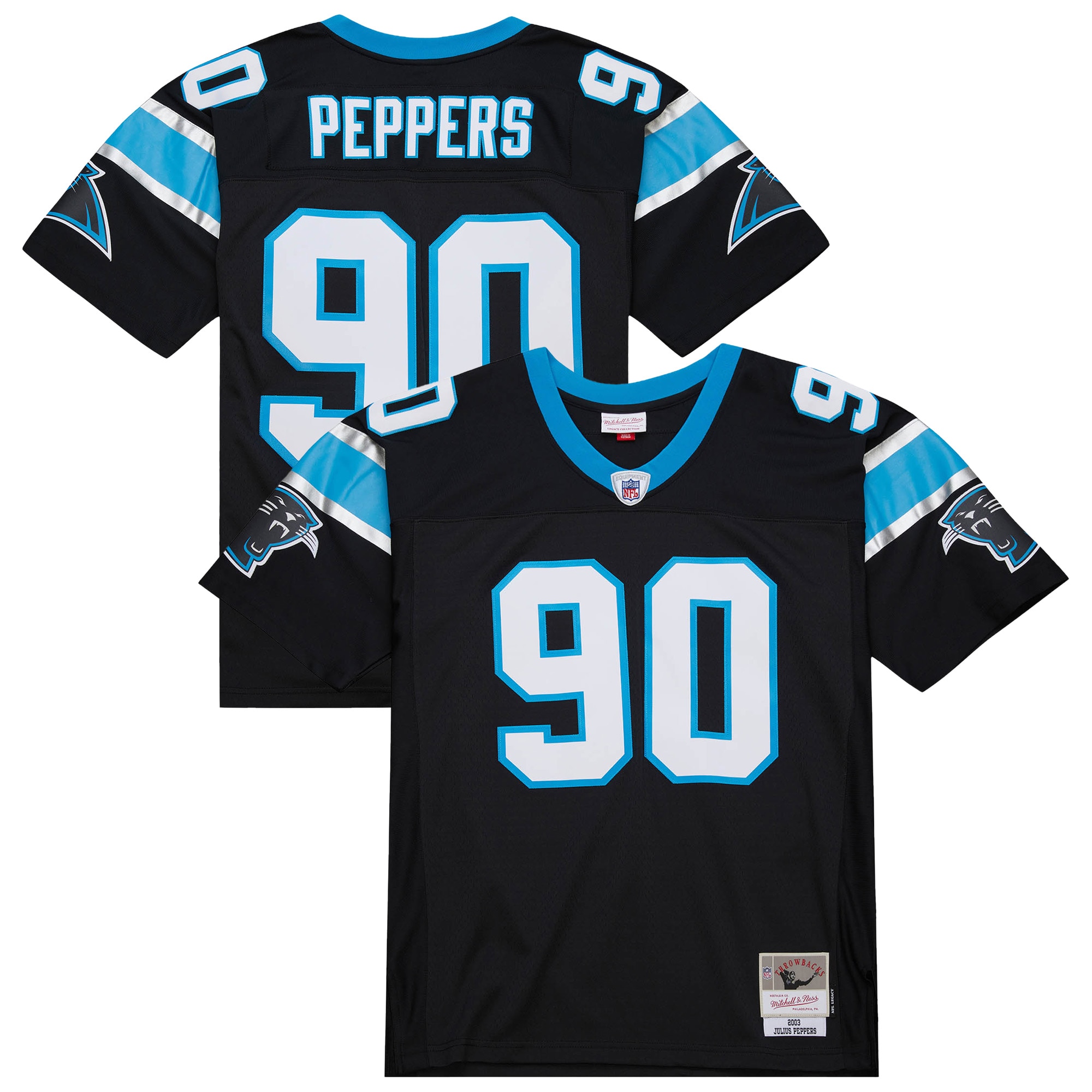 Hunk Wear - Julius Peppers Carolina Panthers Mitchell & Ness Big & Tall 2003 Alternate Legacy Retired Player Jersey â€“ Black