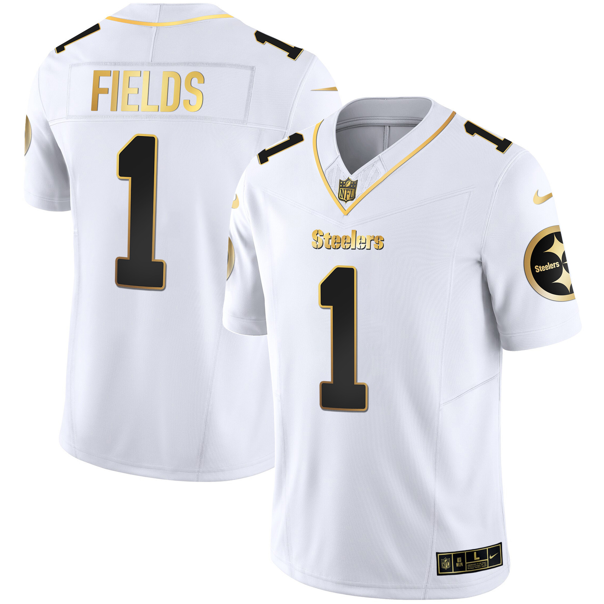 Hunk Wear - Justin Fields Men's Pittsburgh Steelers Gold Vapor V2 White Gold Jersey