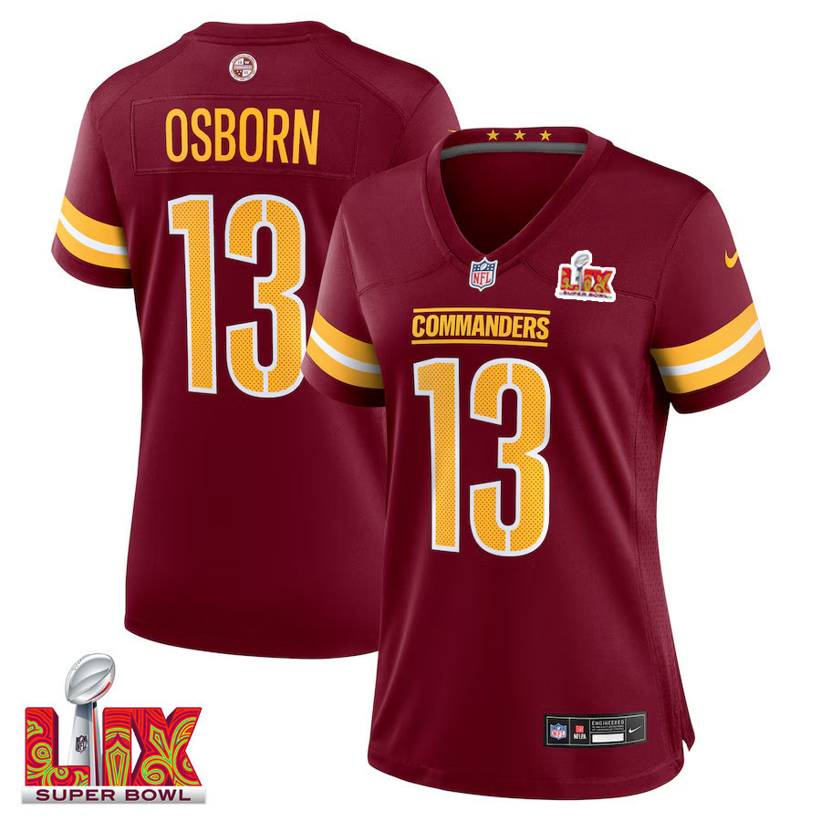 Hunk Wear - K.J. Osborn #13 Washington Commanders Super Bowl LIX Women's Jersey ' Burgundy