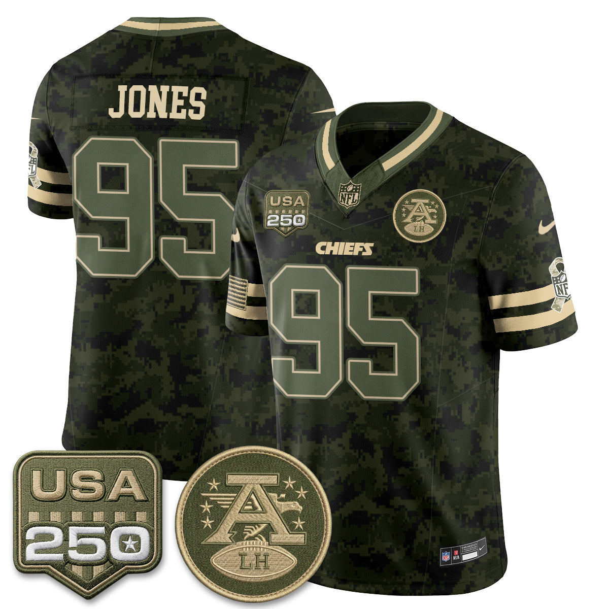Hunk Wear - Kansas City Chiefs Chris Jones 2026 Salute to Service Vapor Jersey ' All Stitched ' Camo
