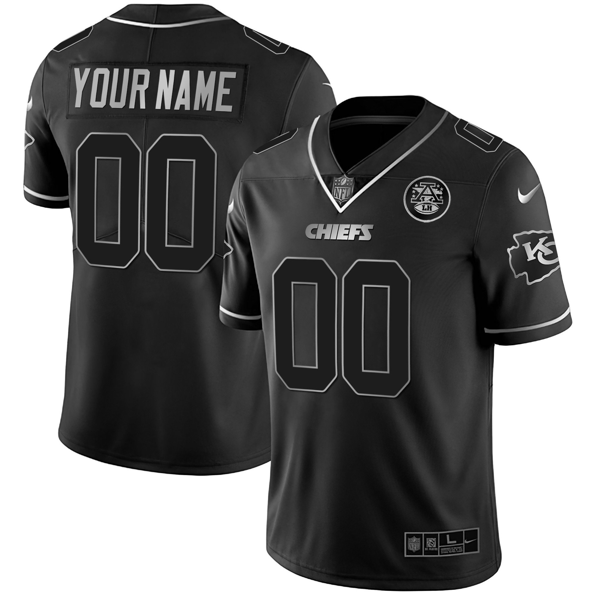 Hunk Wear - Kansas City Chiefs Custom Name & Number Black Silver Jersey