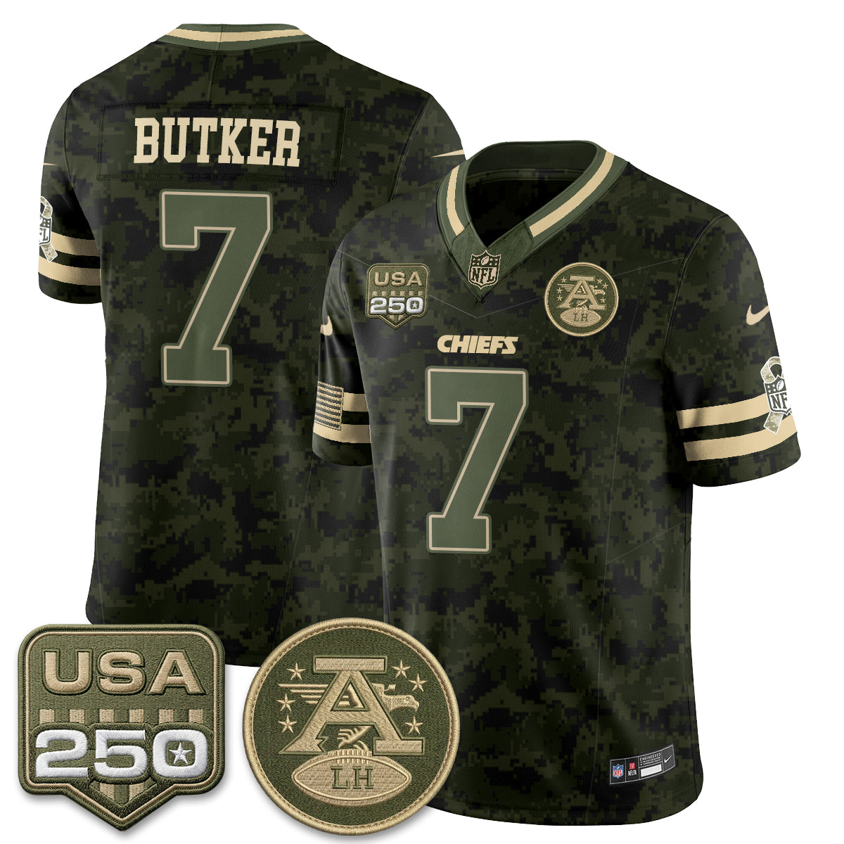 Hunk Wear - Kansas City Chiefs Harrison Butker 2026 Salute to Service Vapor Jersey ' All Stitched ' Camo