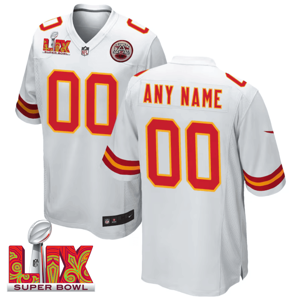 Hunk Wear - Kansas City Chiefs Super Bowl LIX Patch Game Men Custom Jersey ' White