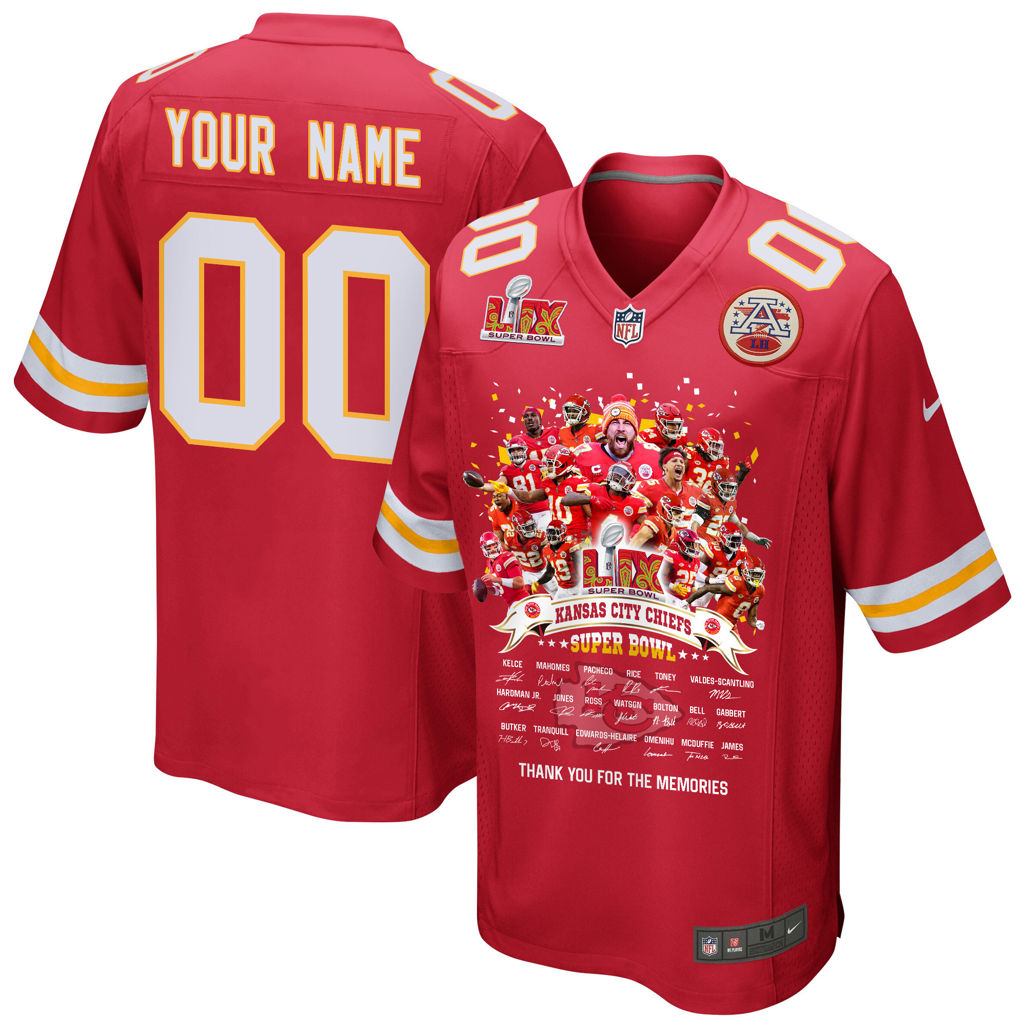 Hunk Wear - Kansas City Chiefs Super Bowl LIX Thanks For The Memories Game Men Custom Jersey ' Red