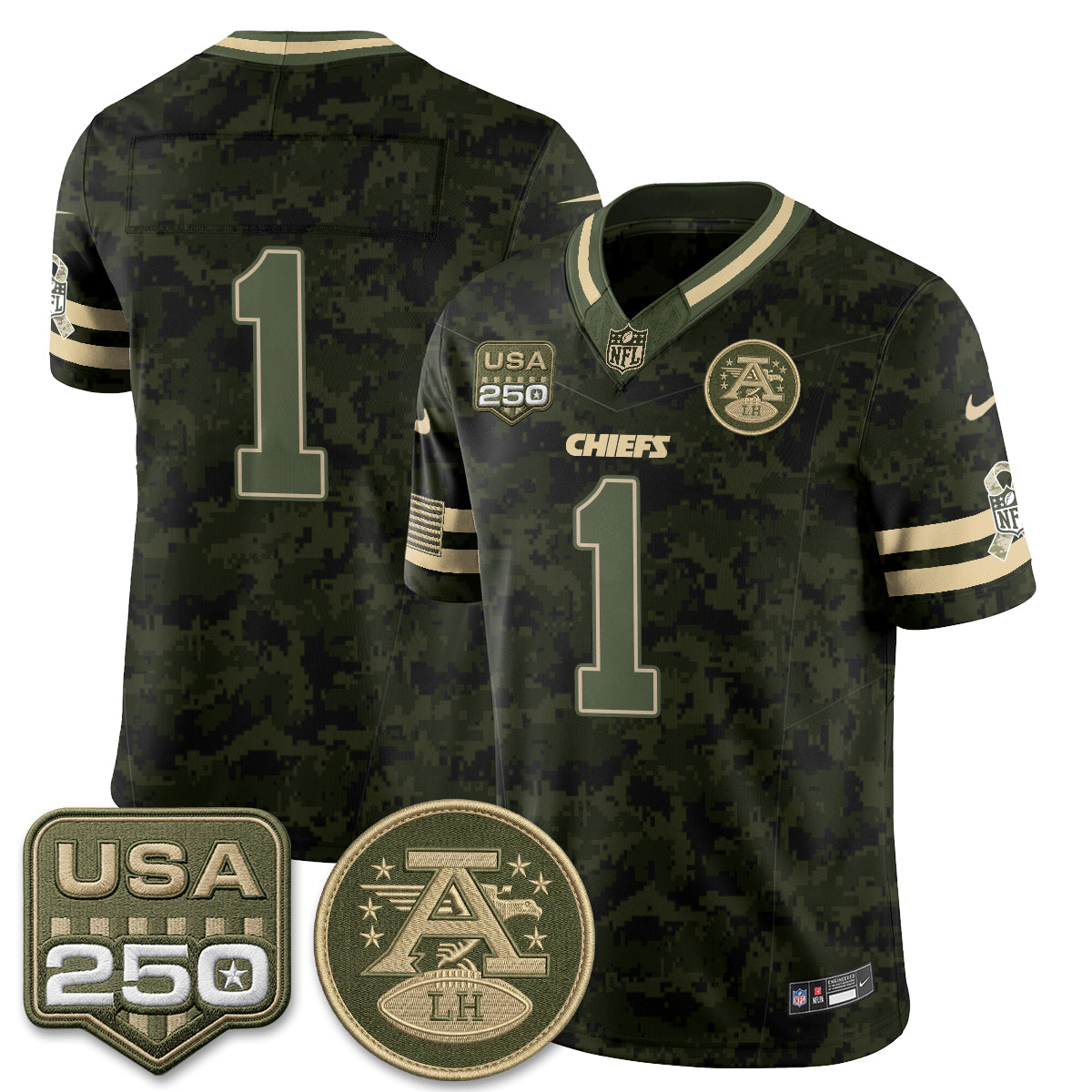 Hunk Wear - Kansas City Chiefs Team 2026 Salute to Service Vapor Jersey ' All Stitched ' Camo