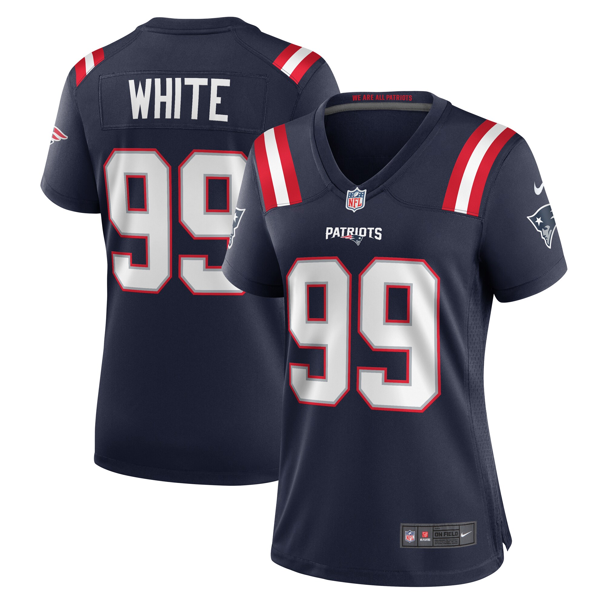 Hunk Wear - Keion White New England Patriots Nike Women's Team Game Jersey ' Navy