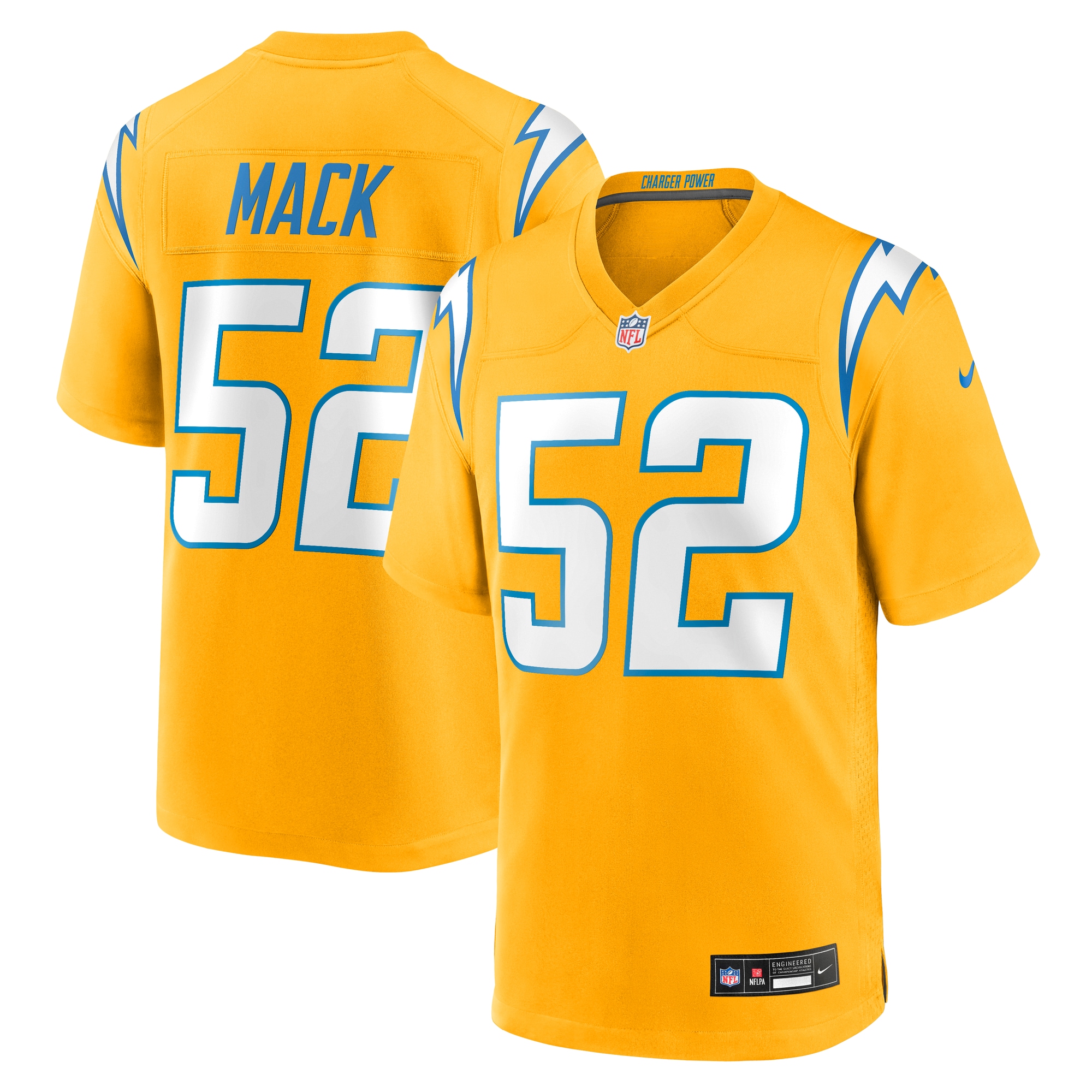 Hunk Wear - Khalil Mack Los Angeles Chargers Nike Alternate Charger Power Game Player Jersey ' Gold