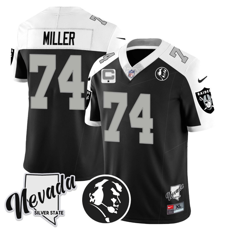 Hunk Wear - Kolton Miller Men's Las Vegas Raiders John Madden Honoring & Nevada Silver State Patch Vapor Alternate Jersey