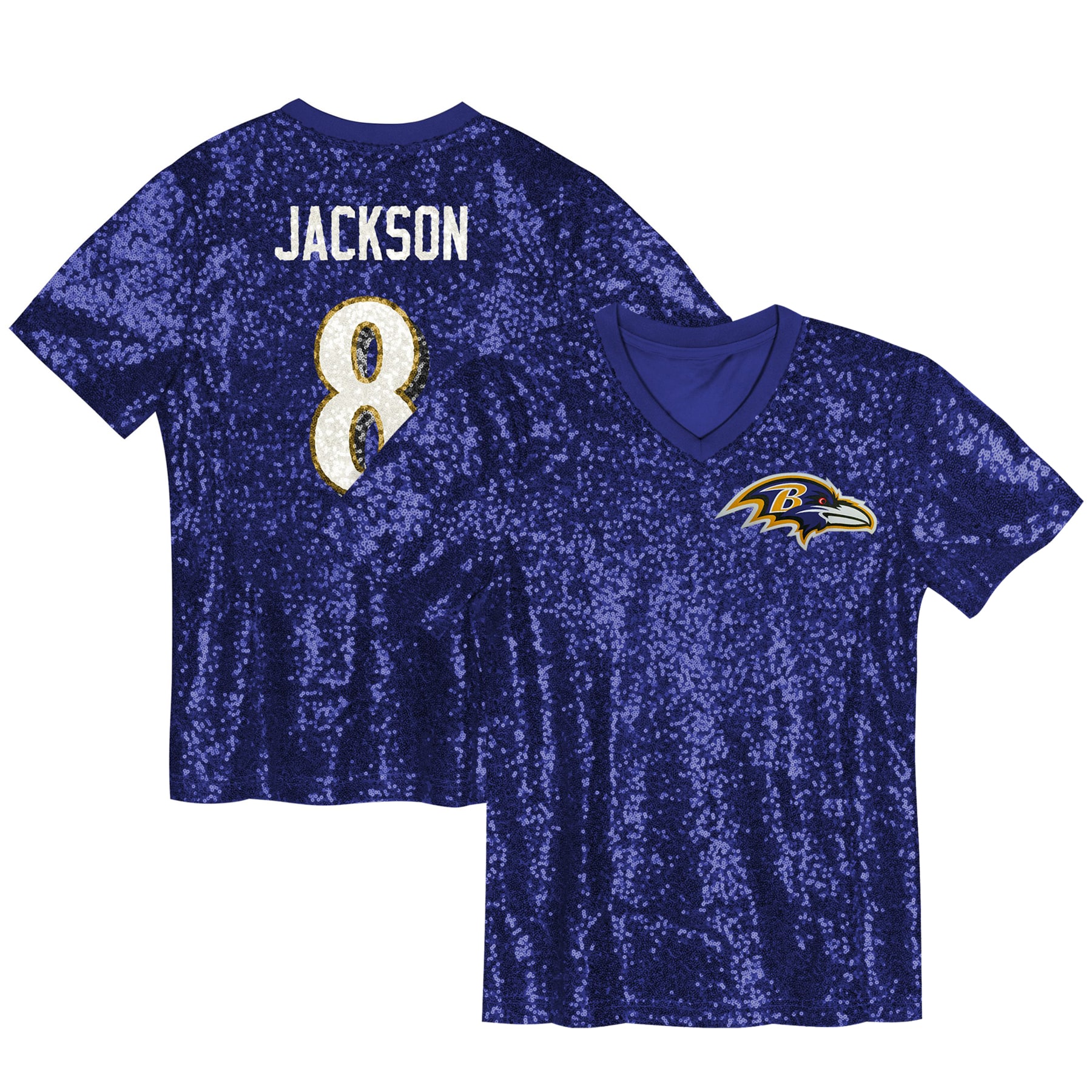 Hunk Wear - Lamar Jackson Baltimore Ravens Women's Player Name & Number V-Neck Fashion Jersey ' Purple
