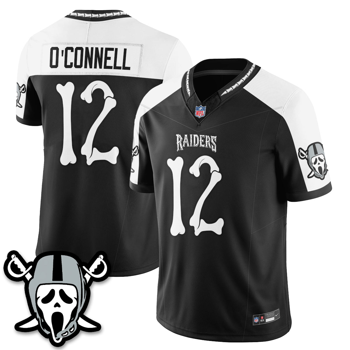 Hunk Wear - Las Vegas Raiders Aidan O'Connell Ghost Face Edition Vapor Jersey ' All Stitched ' Alternate