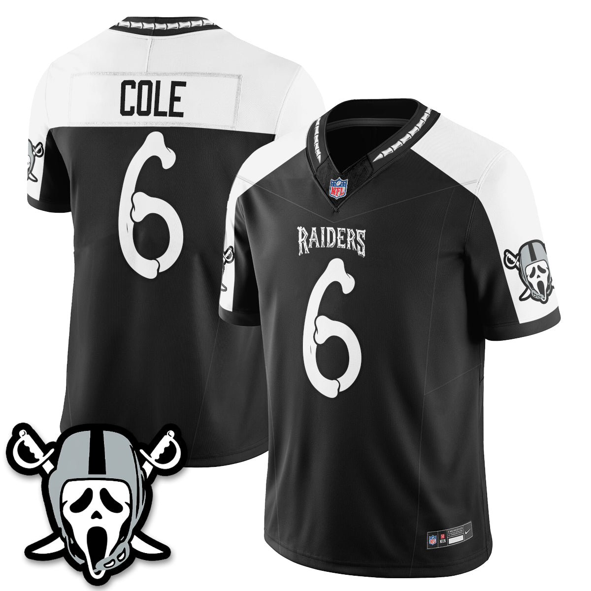 Hunk Wear - Las Vegas Raiders AJ Cole Ghost Face Edition Vapor Jersey ' All Stitched ' Alternate