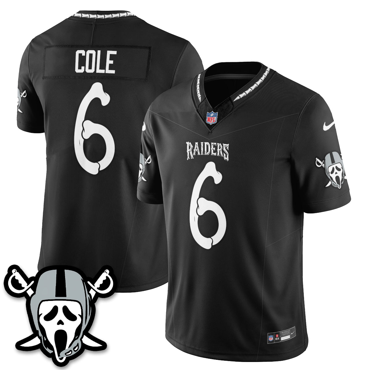 Hunk Wear - Las Vegas Raiders AJ Cole Ghost Face Edition Vapor Jersey ' All Stitched ' Black