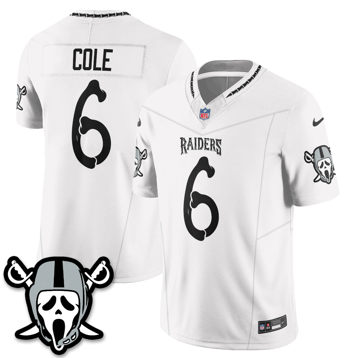 Hunk Wear - Las Vegas Raiders AJ Cole Ghost Face Edition Vapor Jersey ' All Stitched ' White