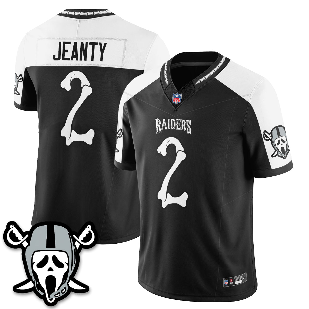 Hunk Wear - Las Vegas Raiders Ashton Jeanty Ghost Face Edition Vapor Jersey ' All Stitched ' Alternate