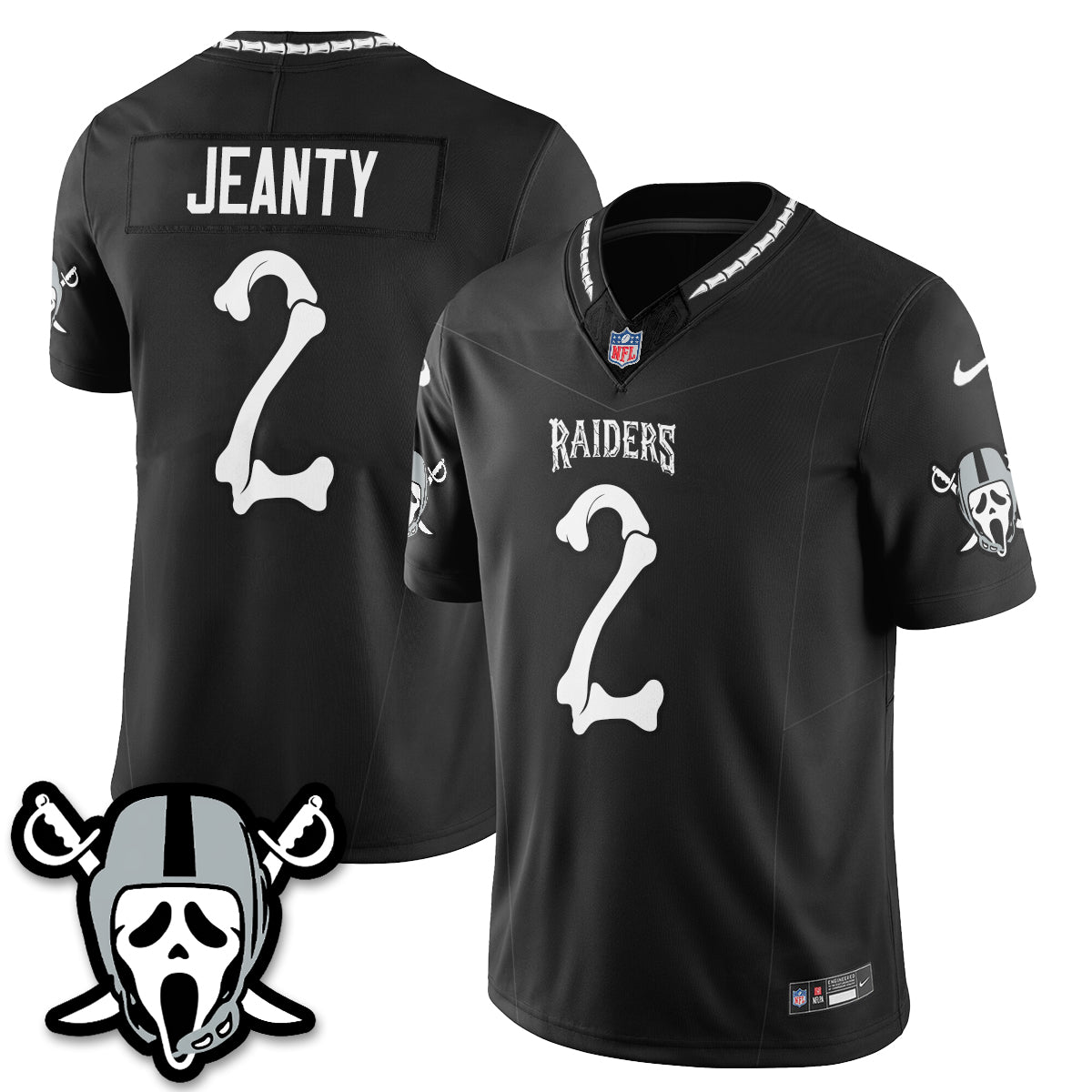 Hunk Wear - Las Vegas Raiders Ashton Jeanty Ghost Face Edition Vapor Jersey ' All Stitched ' Black