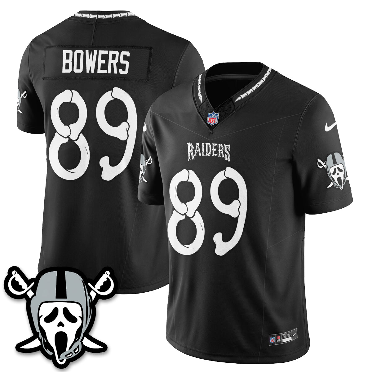 Hunk Wear - Las Vegas Raiders Brock Bowers Ghost Face Edition Vapor Jersey ' All Stitched ' Black