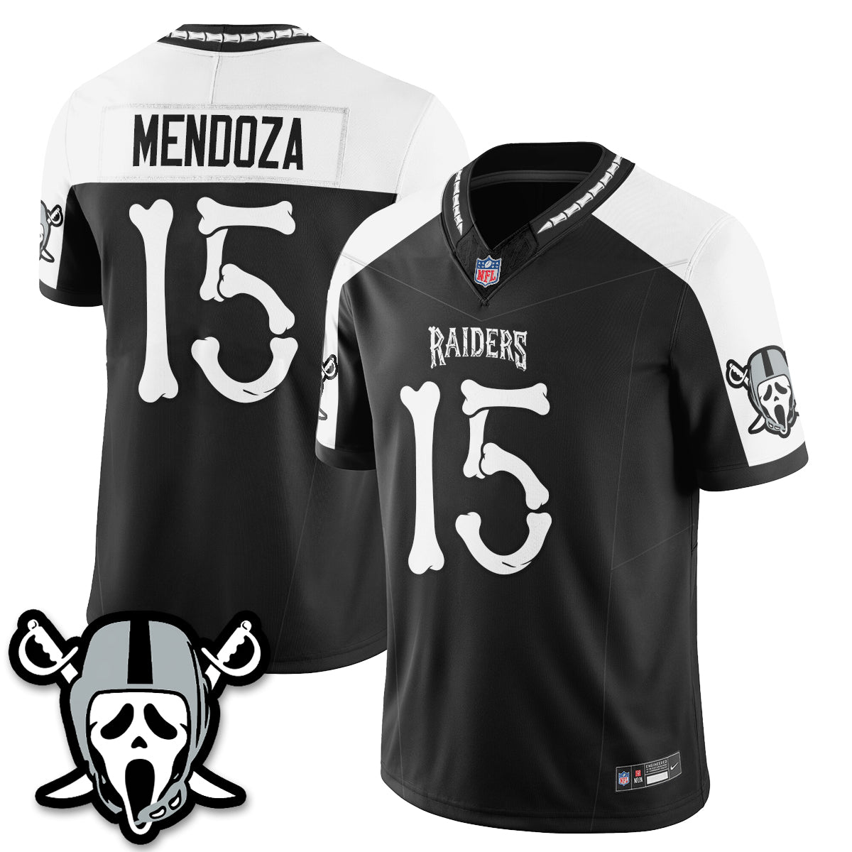 Hunk Wear - Las Vegas Raiders Fernando Mendoza Ghost Face Edition Vapor Jersey ' All Stitched ' Alternate
