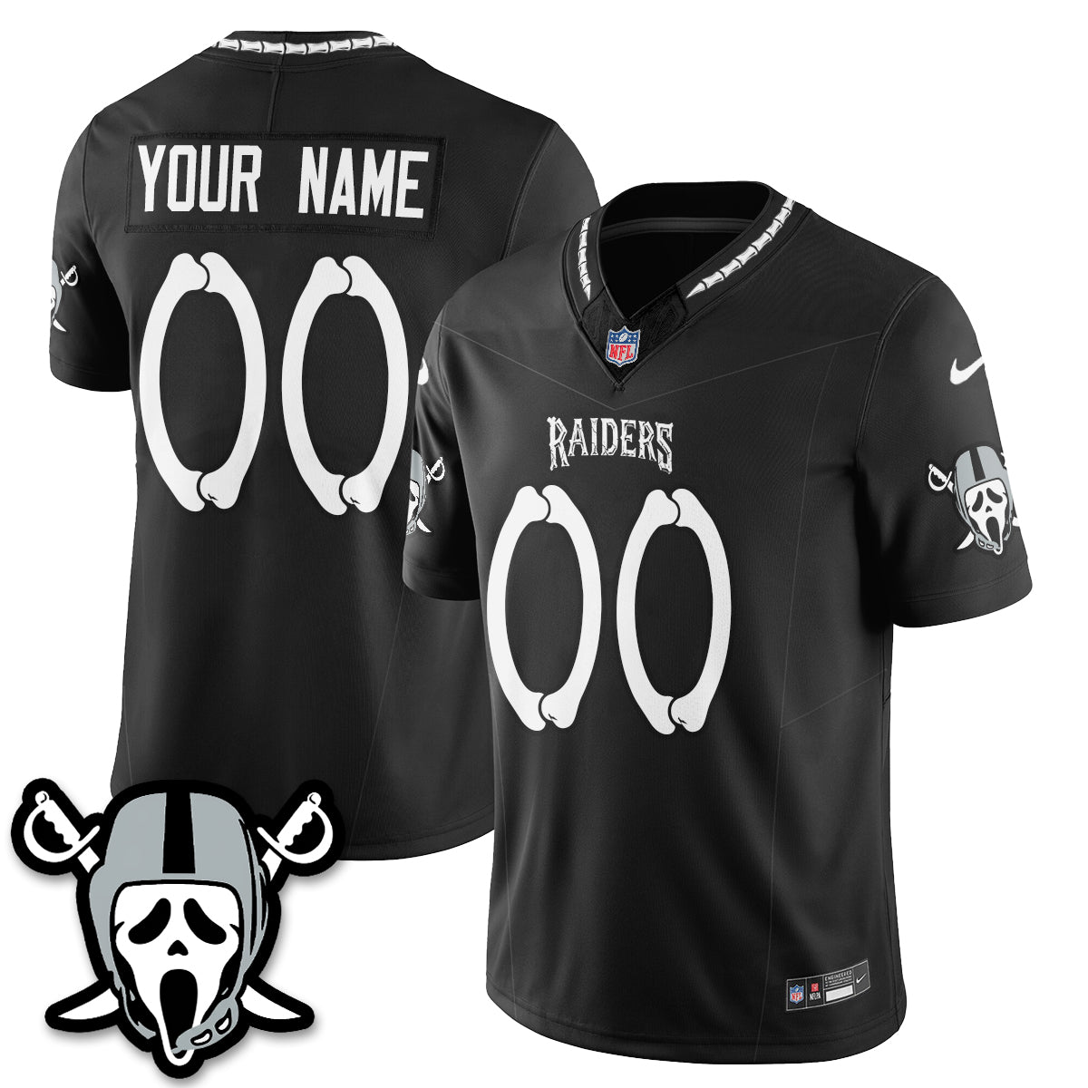Hunk Wear - Las Vegas Raiders Ghost Face Edition Vapor Custom Jersey ' All Stitched ' Black