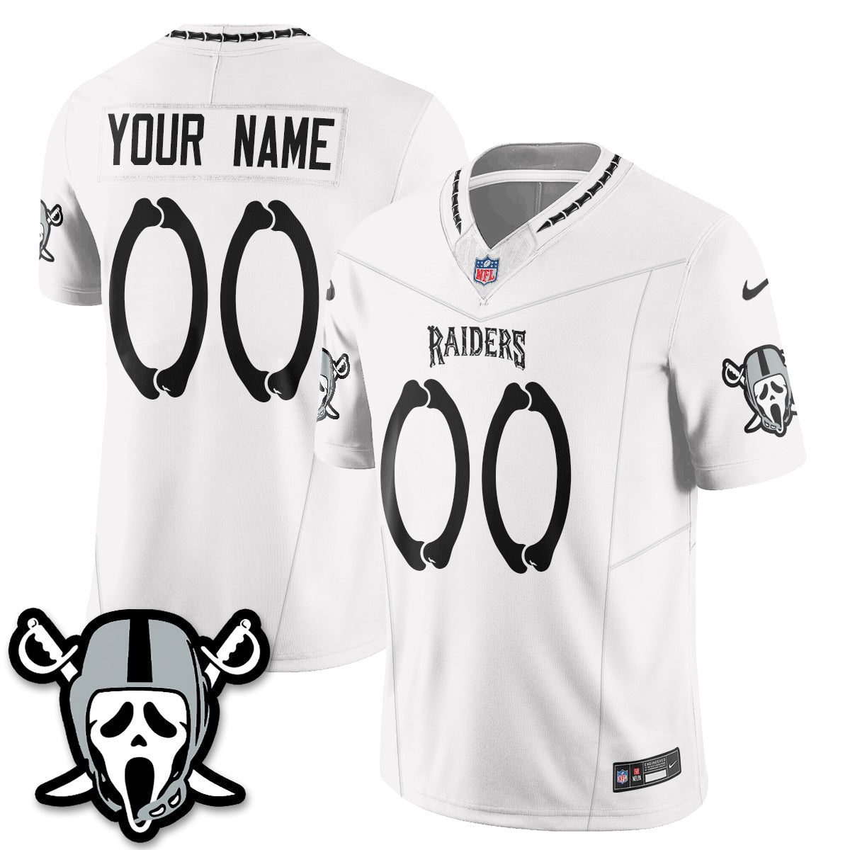 Hunk Wear - Las Vegas Raiders Ghost Face Edition Vapor Custom Jersey ' All Stitched ' White