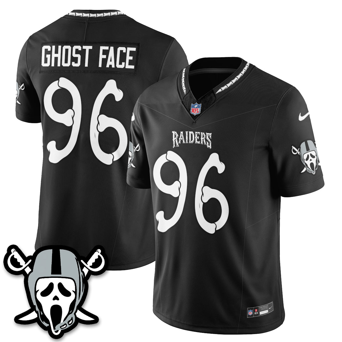 Hunk Wear - Las Vegas Raiders Ghost Face Ghost Face Edition Vapor Jersey ' All Stitched ' Black