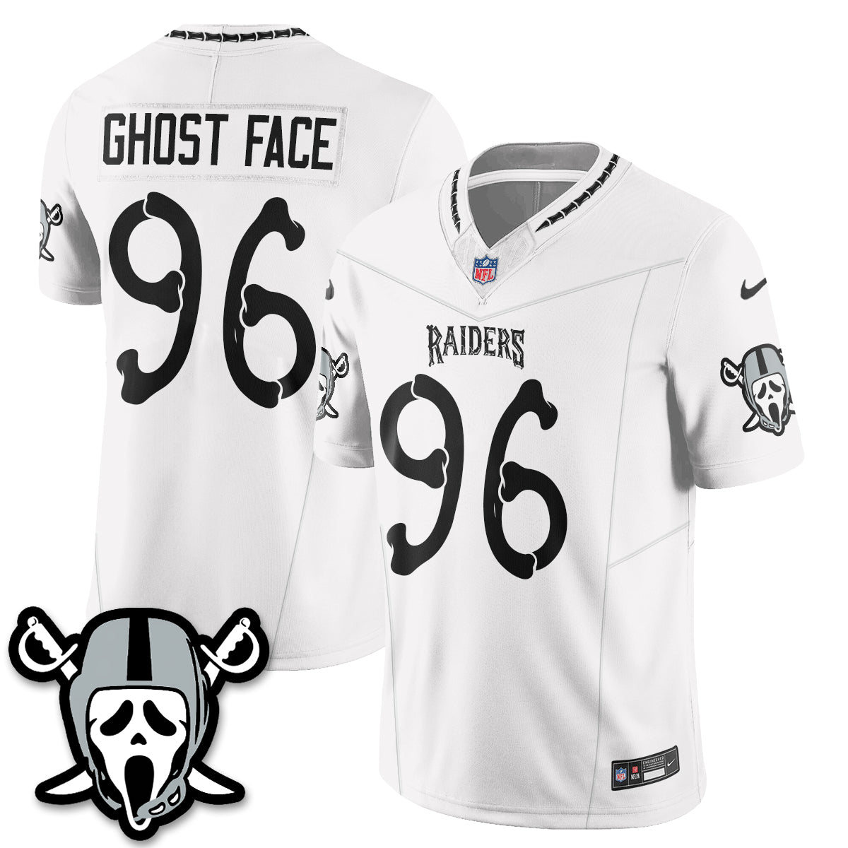 Hunk Wear - Las Vegas Raiders Ghost Face Ghost Face Edition Vapor Jersey ' All Stitched ' White