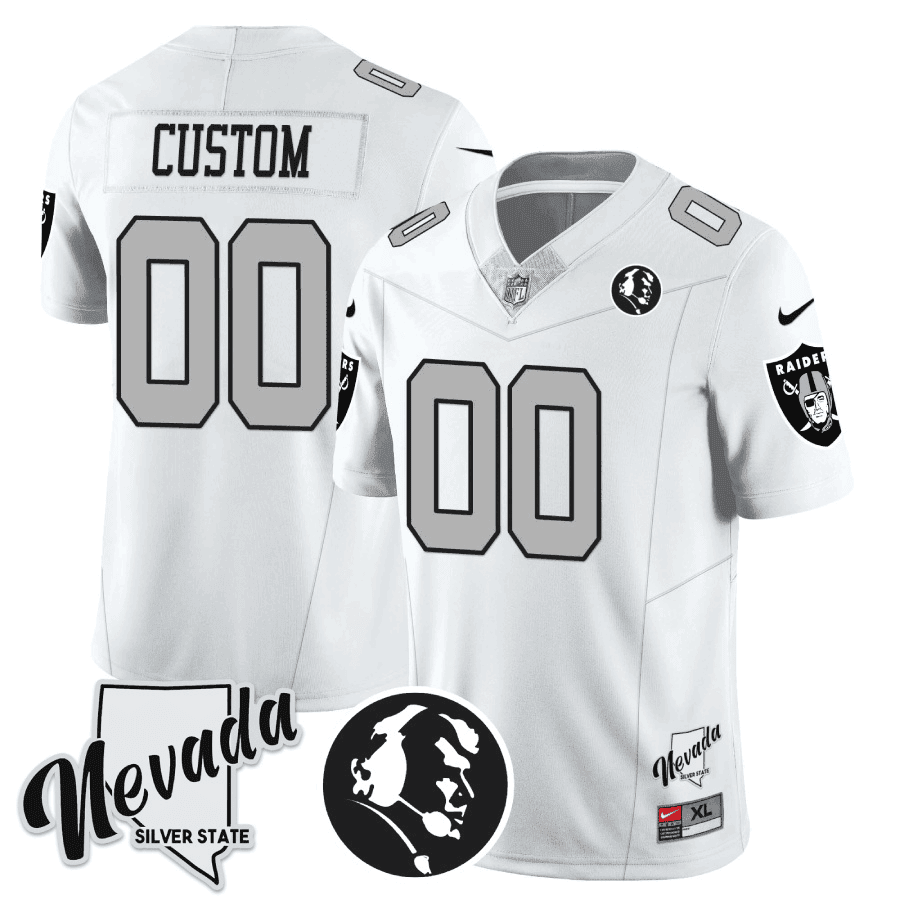 Hunk Wear - Las Vegas Raiders John Madden Honoring & Nevada Silver State Patch Vapor Custom White Silver Jersey