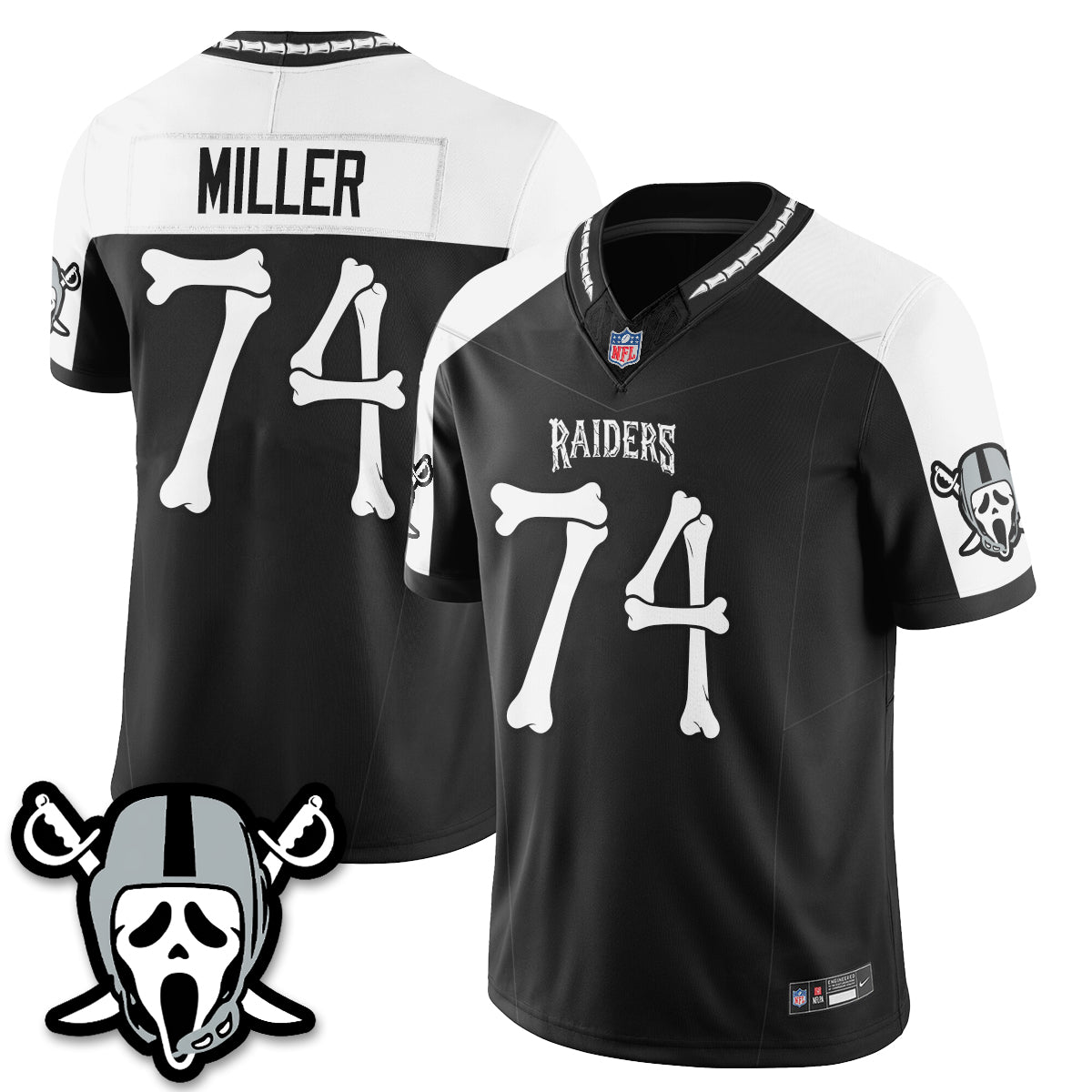 Hunk Wear - Las Vegas Raiders Kolton Miller Ghost Face Edition Vapor Jersey ' All Stitched ' Alternate
