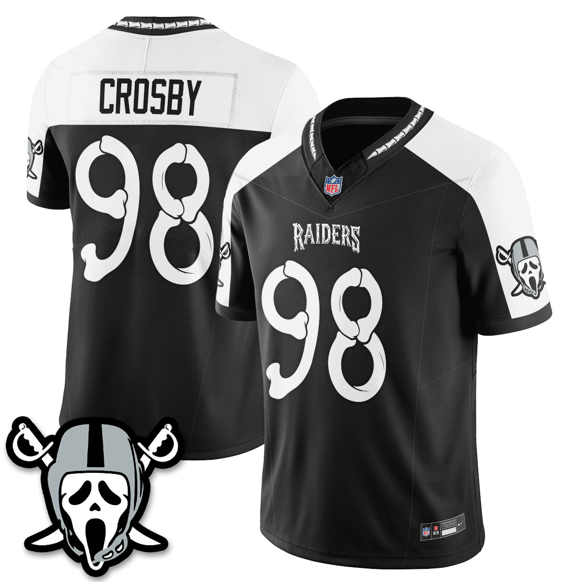 Hunk Wear - Las Vegas Raiders Maxx Crosby Ghost Face Edition Vapor Jersey ' All Stitched ' Alternate