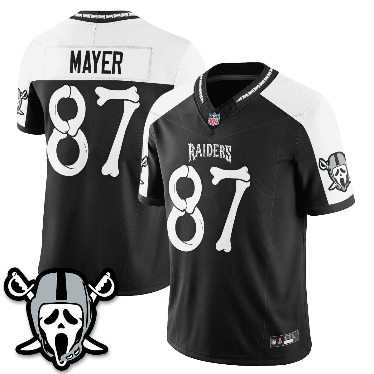 Hunk Wear - Las Vegas Raiders Michael Mayer Ghost Face Edition Vapor Jersey ' All Stitched ' Alternate