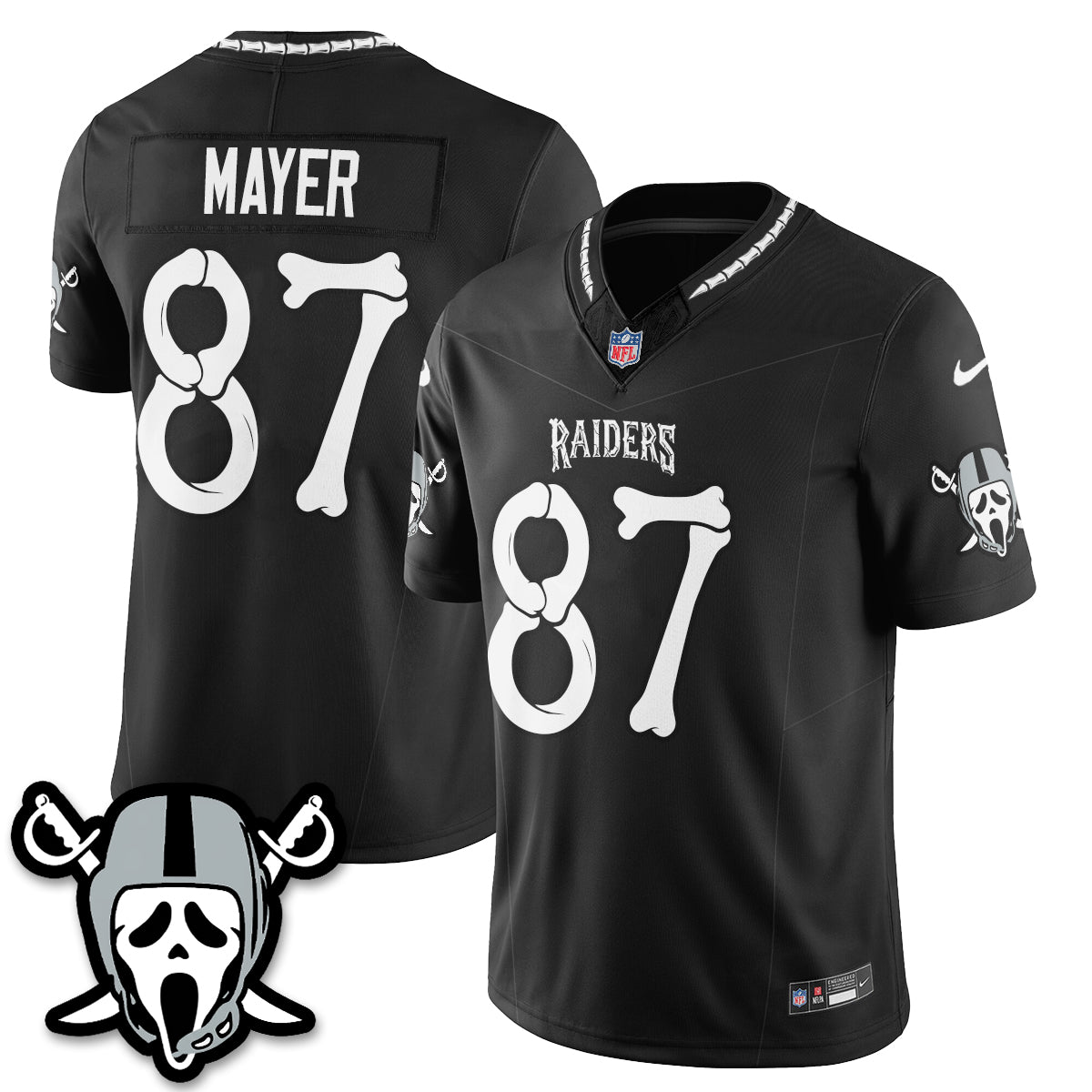 Hunk Wear - Las Vegas Raiders Michael Mayer Ghost Face Edition Vapor Jersey ' All Stitched ' Black