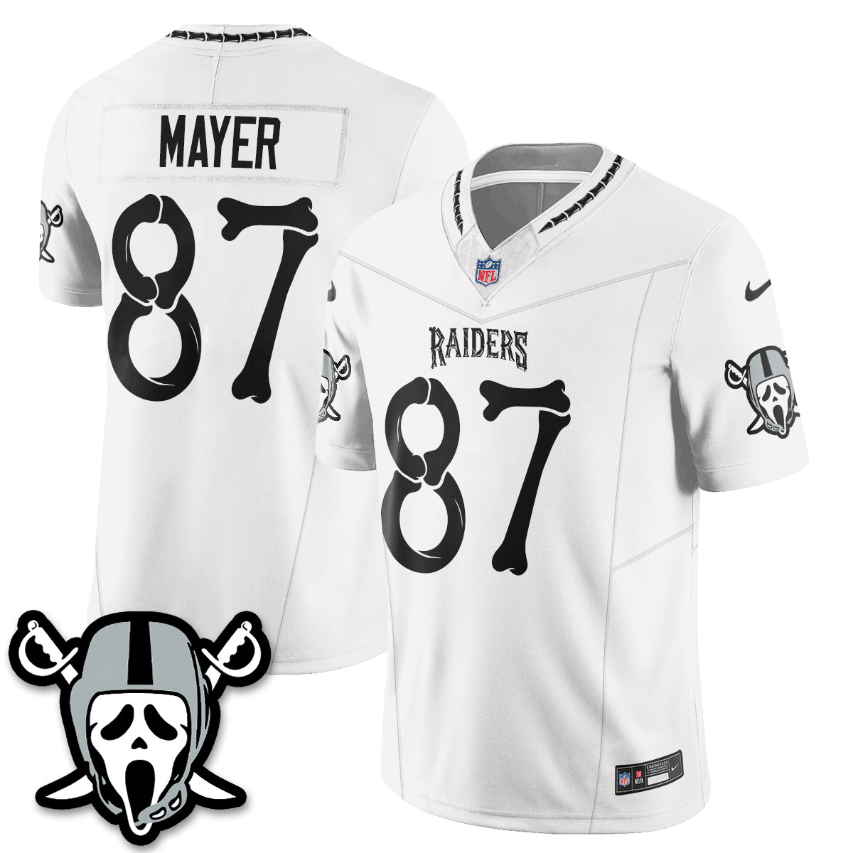 Hunk Wear - Las Vegas Raiders Michael Mayer Ghost Face Edition Vapor Jersey ' All Stitched ' White